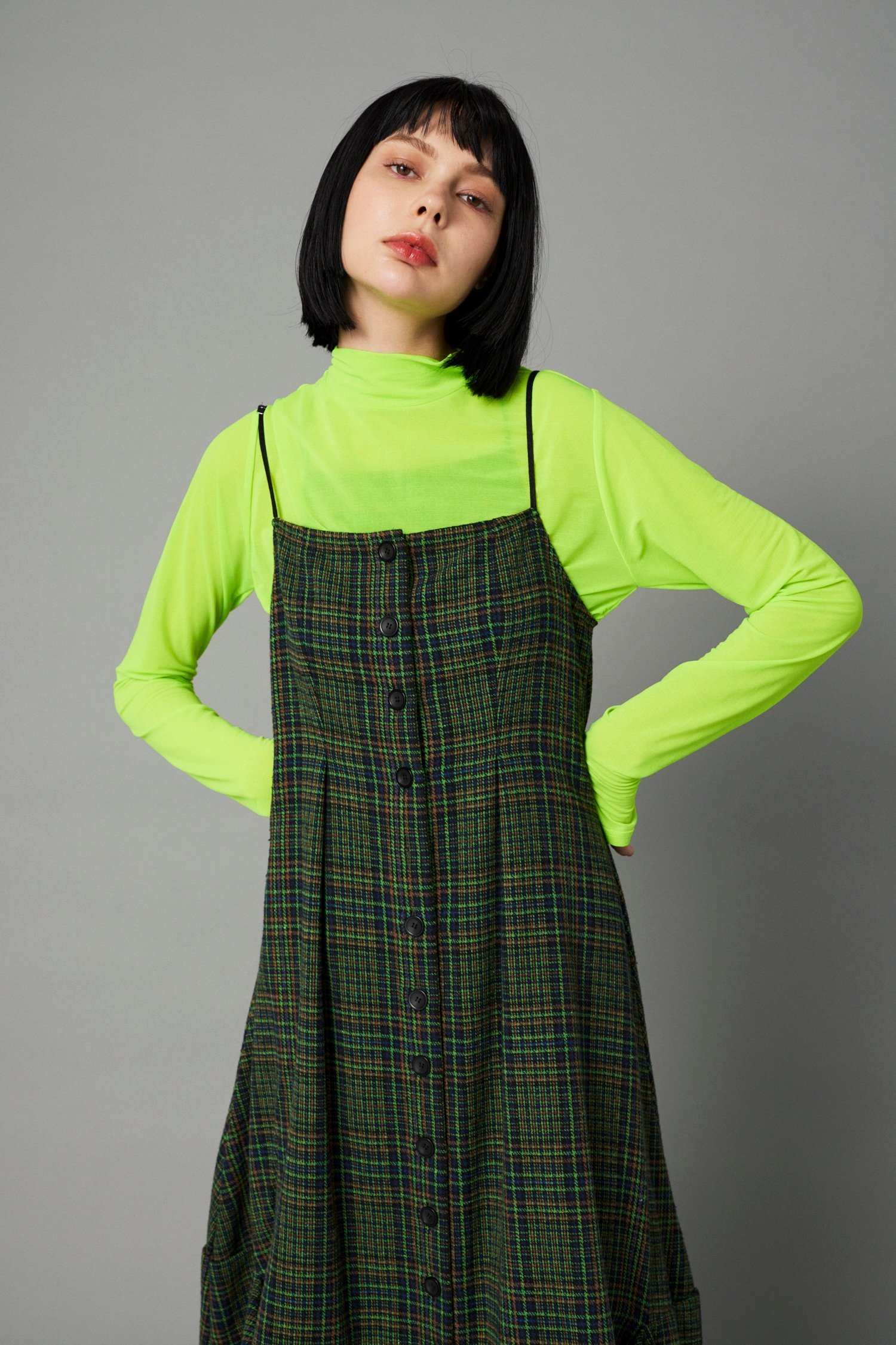 HeRIN.CYE Check long dress ヘリンドットサイ ワンピース・ドレス ワンピース ベージュ グリーン
