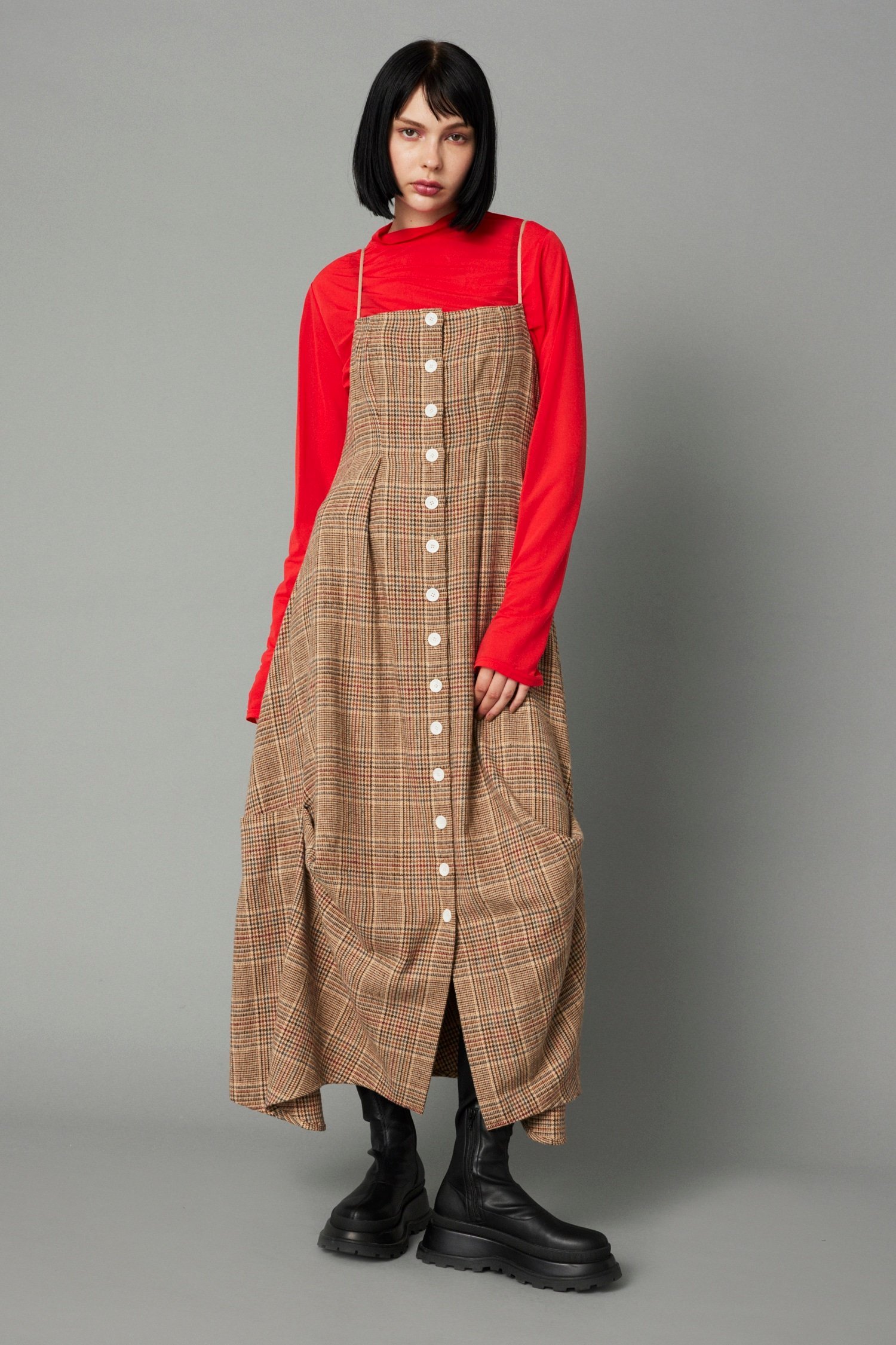 HeRIN.CYE Check long dress ヘリンドットサイ ワンピース・ドレス ワンピース ベージュ グリーン