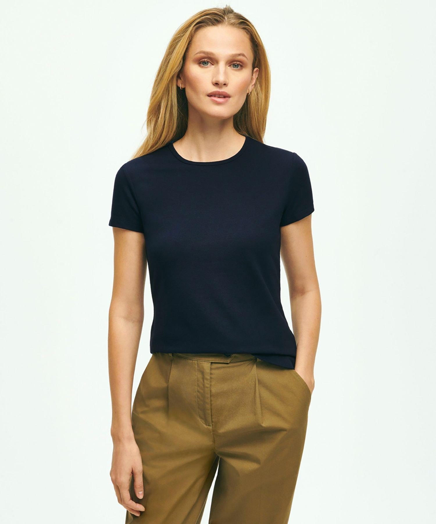 BROOKS BROTHERS コットン/レーヨン ストレッチピケ Tシャツ ブルックス ブラザーズ トップス カットソー・Tシャツ ブラック ホワイト ネイビー【送料無料】