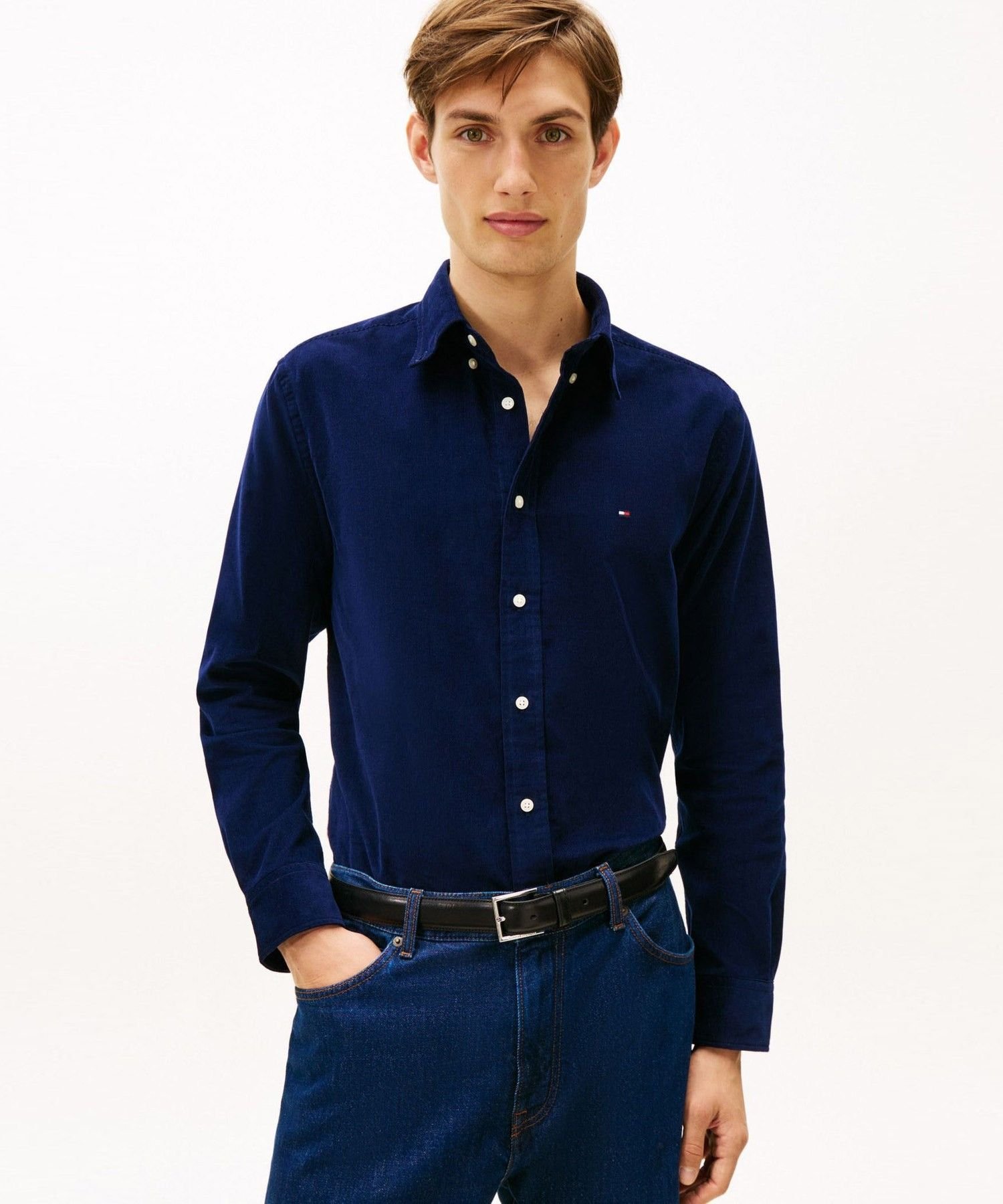 TOMMY HILFIGER ソリッドコーデュロイシャツ トミーヒルフィガー トップス シャツ・ブラウス カーキグ..