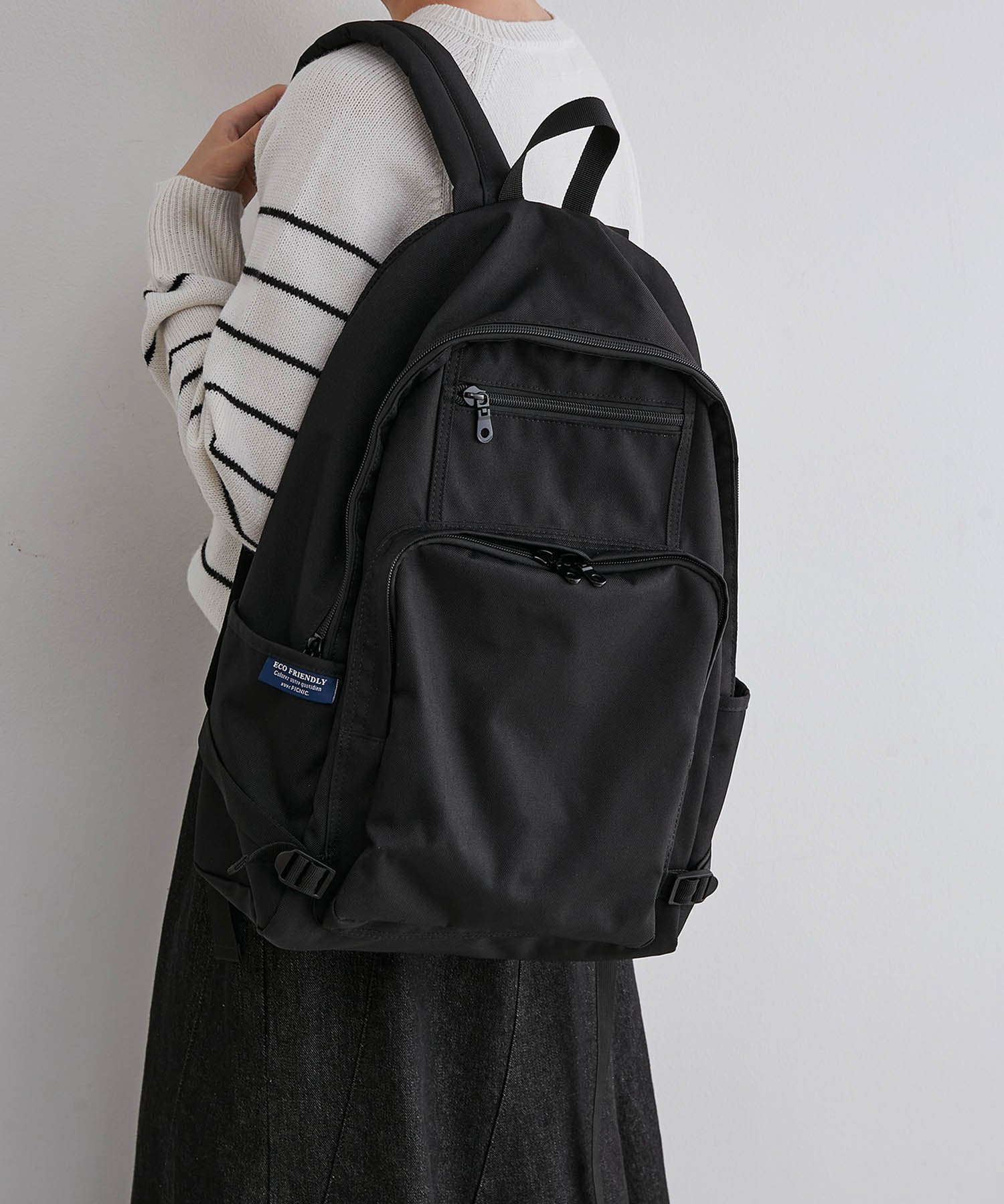 ROPE' PICNIC PASSAGE 【撥水加工】リサイクルポリエステルスクエアリュック 18L ロペピクニック バッグ リュック・バックパック ブラック ベージュ【送料無料】のサムネイル