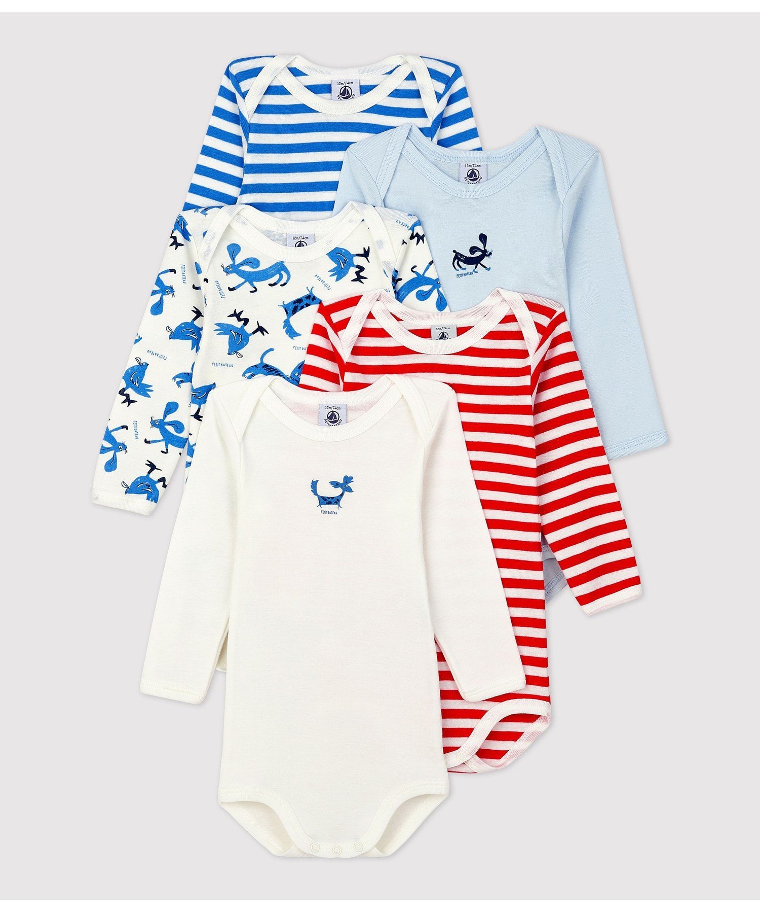 【SALE／40%OFF】PETIT BATEAU 長袖ボディ5枚組 プチバトー マタニティウェア・ベビー用品 ロンパース・カバーオール【送料無料】