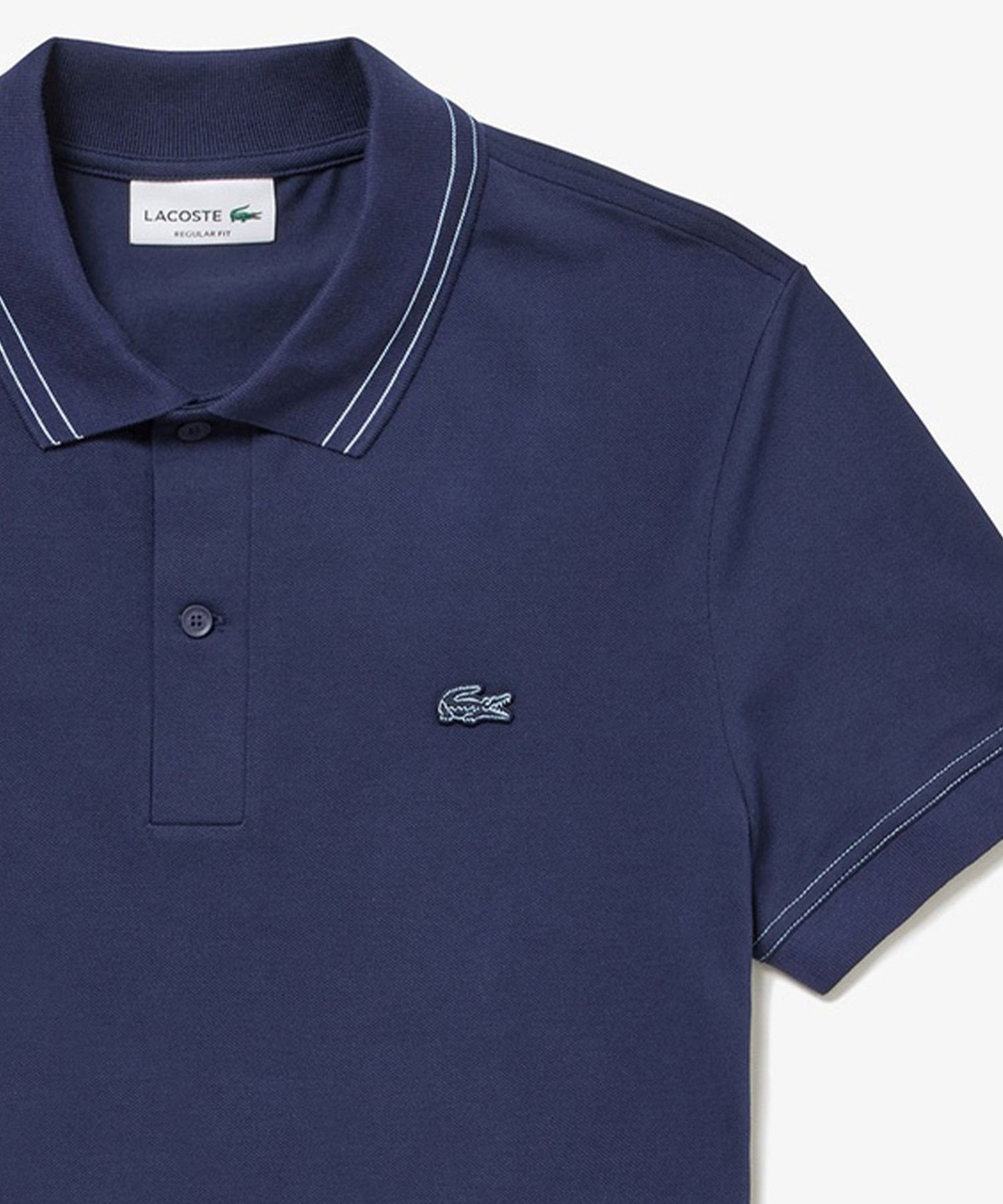 LACOSTE ストライプリブニットカラーストレッチ鹿の子 半袖ポロシャツ ラコステ トップス ポロシャツ ネイビー グリーン ホワイト