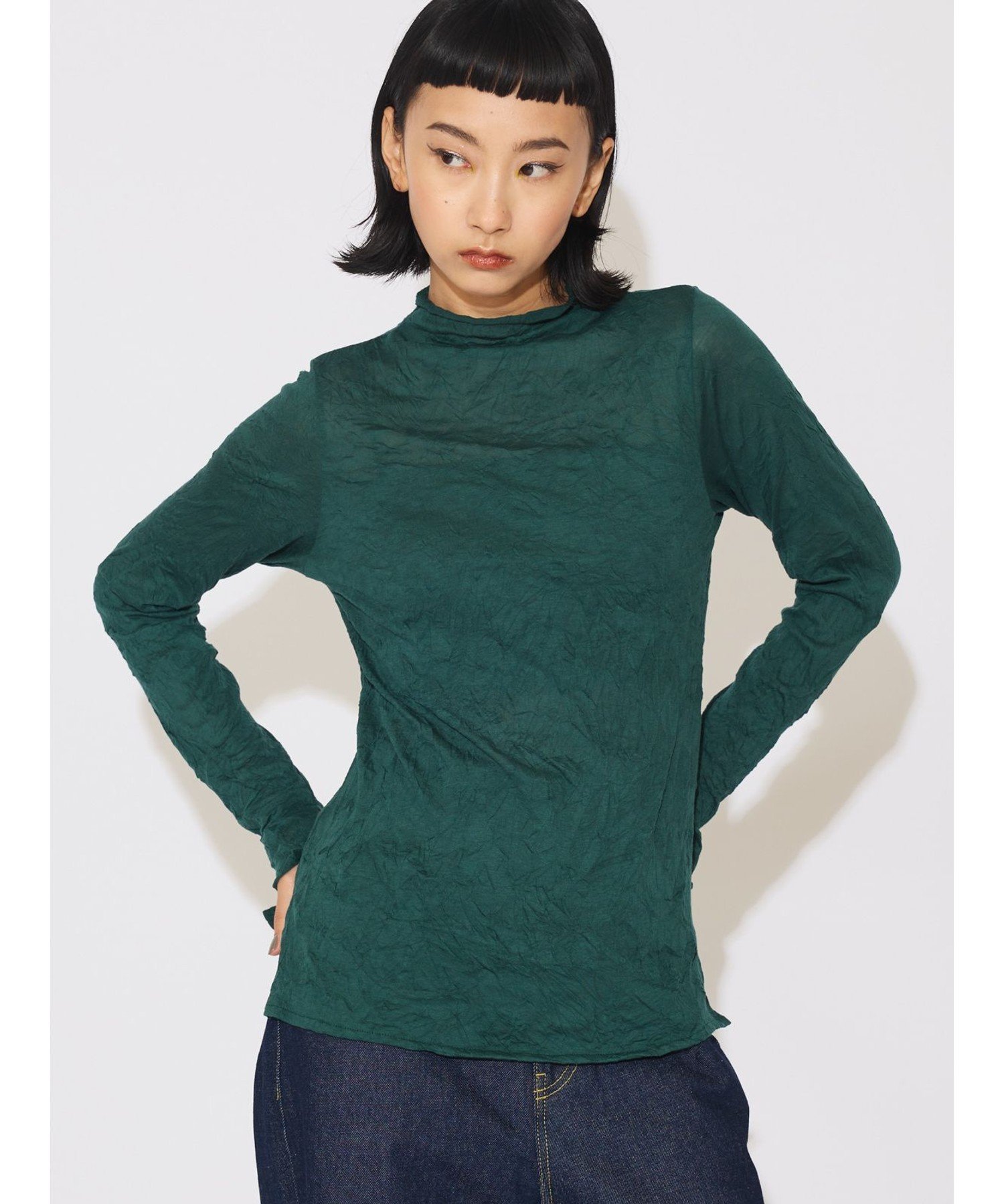 MIDIUMISOLID MIDIUMISOLID for Ladies シアーハイネックインナー マーコート トップス カットソー・Tシャツ ブラック ホワイ...