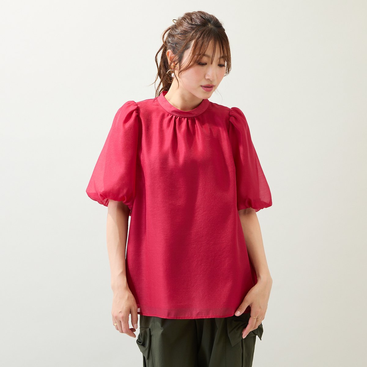 Rose Tiara 【手洗いOK】バルーン袖ブラウス ローズティアラ トップス シャツ・ブラウス レッド イエロー ピンク ブラック