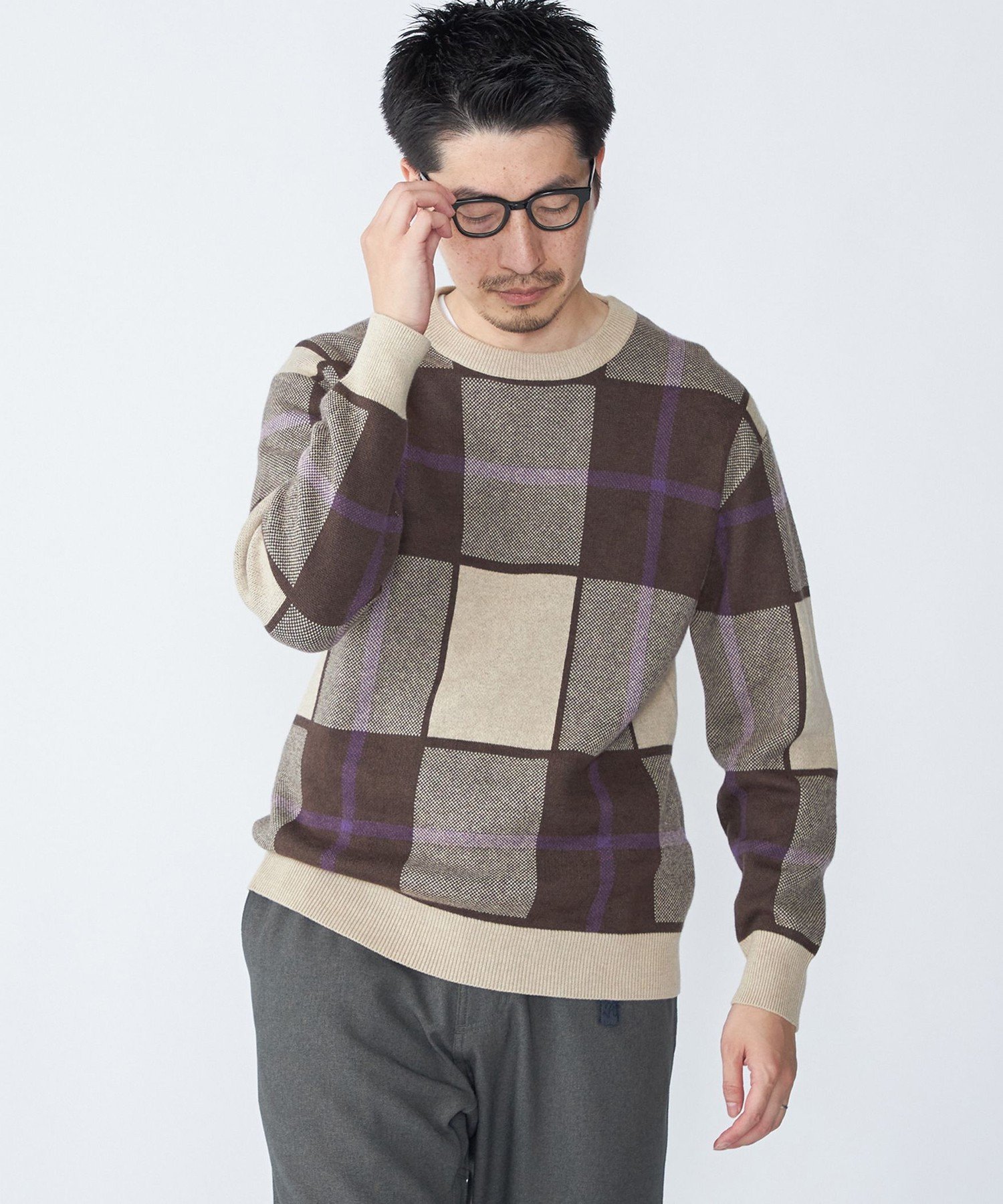 SHIPS MEN SHIPS:＜洗濯機可能＞ コットン カシミヤ チェック クルーネック ニット シップス トップス ..