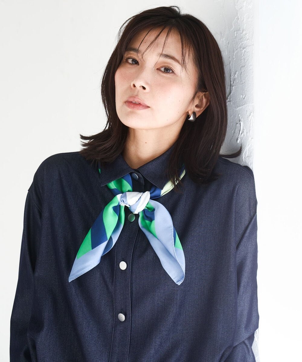 MK MICHEL KLEIN [SANAGARAシリーズ/UVカット/接触冷感/洗える]デニムライク クロップド丈シャツブラウス エムケーミッシェルクラン トップス シャツ・ブラウス ベージュ ネイビー