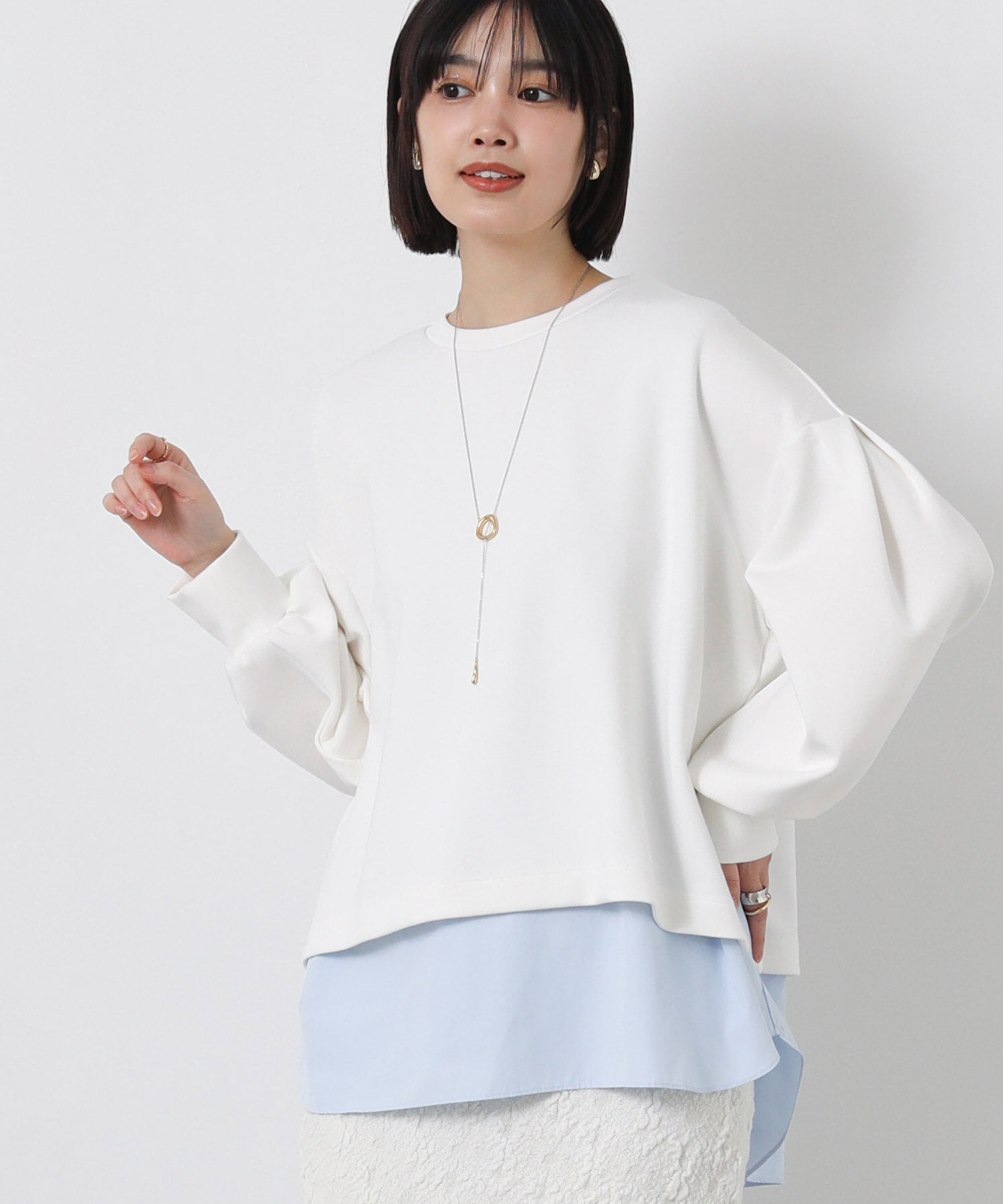 Gready Brilliant Gready Brilliant/(W)2_ドッキングシャツヘムPO グレディブリリアン トップス カットソー・Tシャツ ホワイト ネイビー【送料無料】