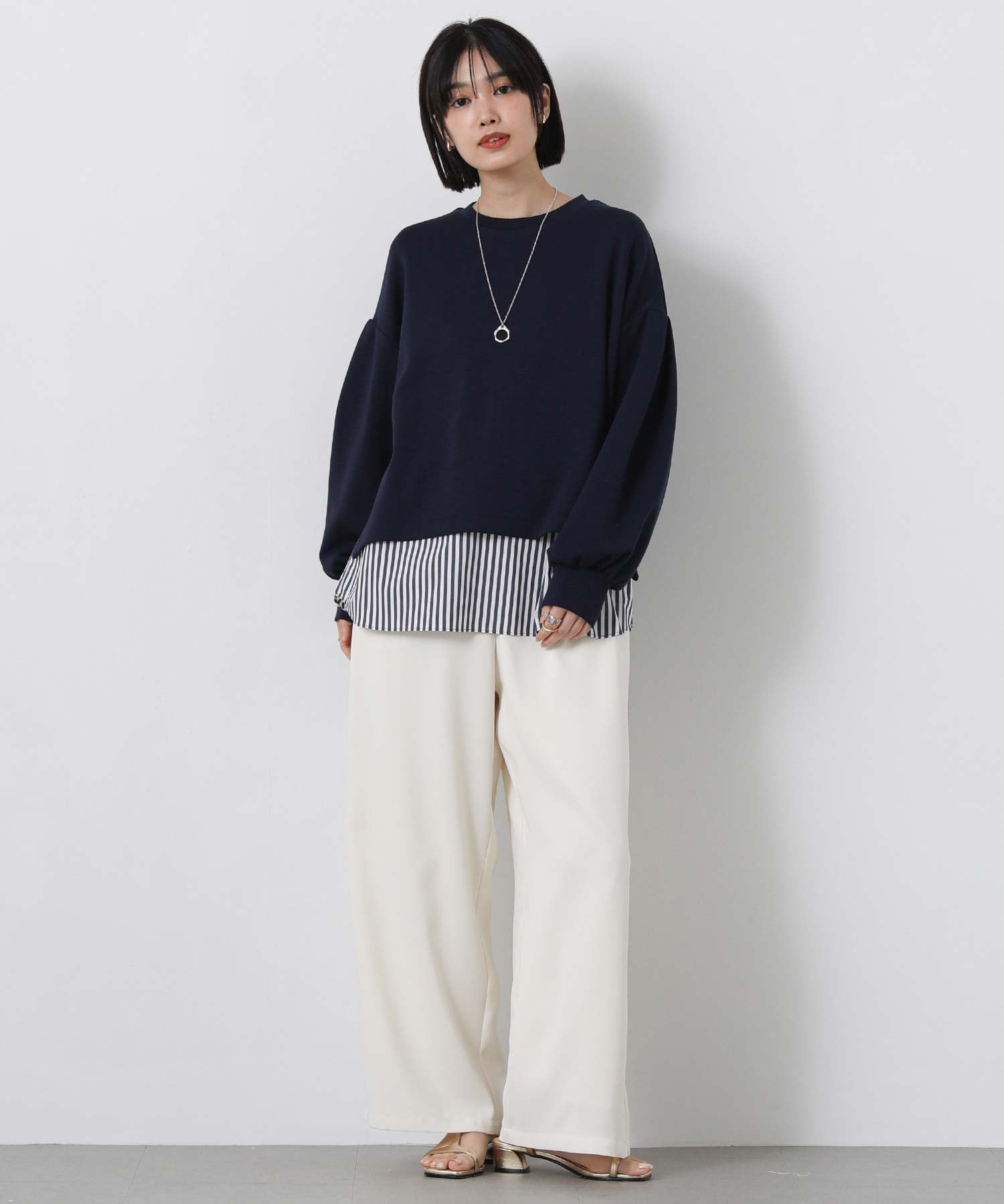 Gready Brilliant Gready Brilliant/(W)2_ドッキングシャツヘムPO グレディブリリアン トップス カットソー・Tシャツ ホワイト ネイビー【送料無料】
