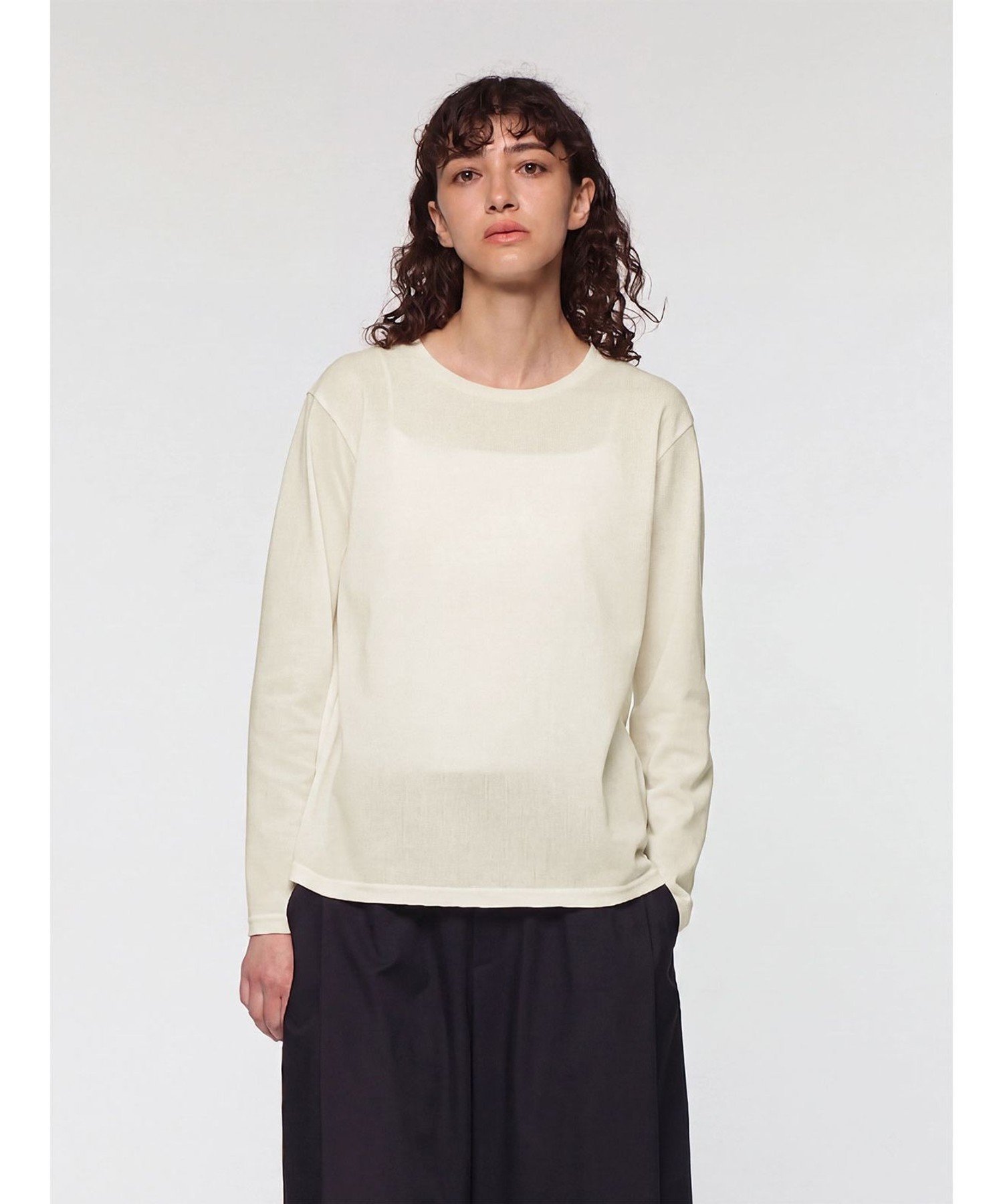 mizuiro ind mizuiro ind トリコットロングスリーブクルーネックTシャツ マーコート トップス カットソー・Tシャツ ベージュ ホワイト ブラック