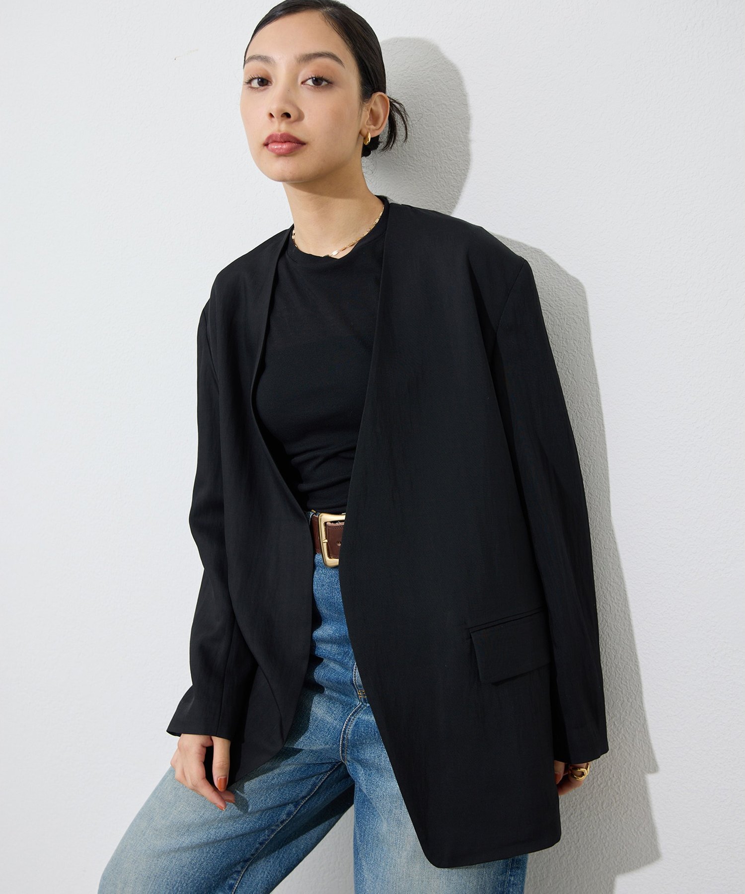 Whim Gazette 【インフルエンサーコラボ】ノーカラージャケット ウィム ガゼット ジャケット・アウター その他のジャケット・アウター ホワイト ブラック