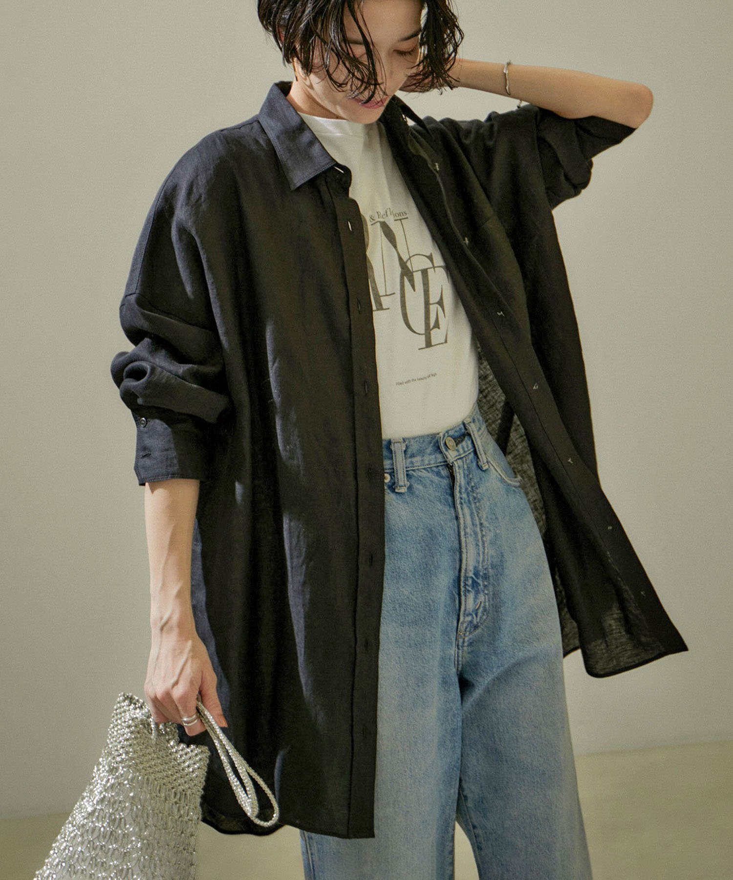 【SALE／30%OFF】SALON adam et rope' [24SS]ノルマンディリネンルーズシャツ【セットアップ対応・洗える】 サロン アダム エ ロペ トップス シャツ・ブラウス ピンク カーキグリーン ホワイト ブラック【送料無料】