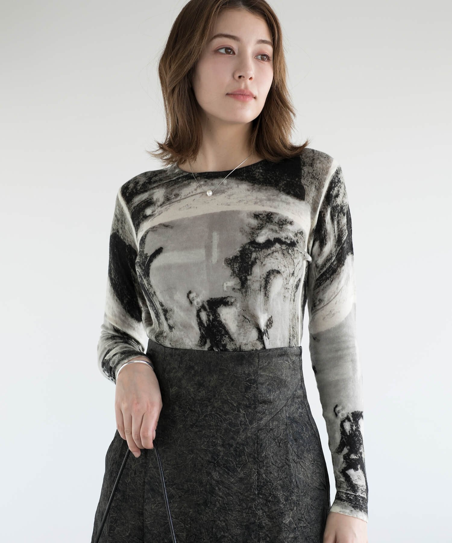 DECADE CLASSIC 【DECADE CLASSIC】アート風 長袖トップス ディケイドクラシック トップス カットソー・Tシャツ ブラック【送料無料】