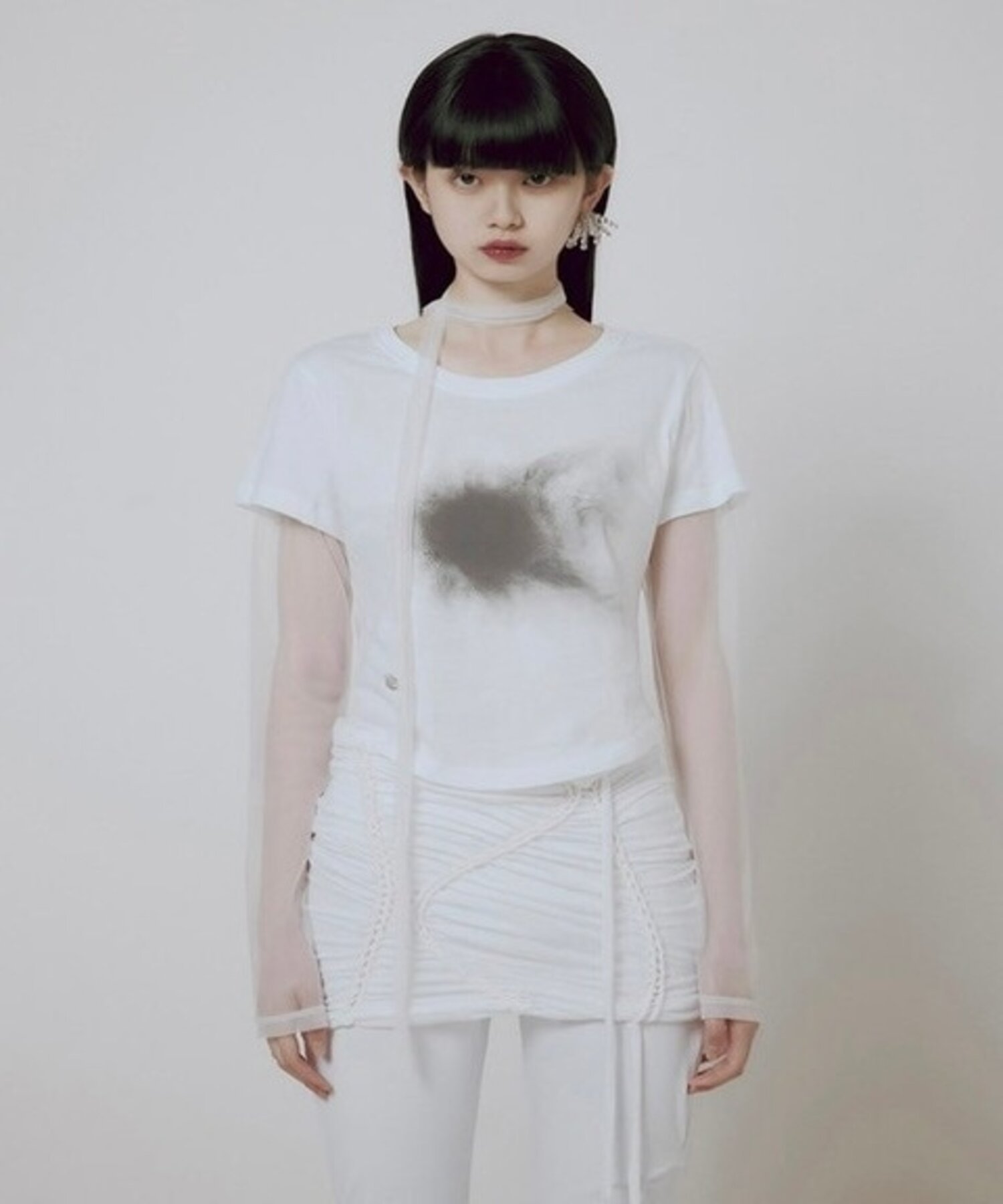 FLAREUP 【FLAREUP】Sheer Vanish Scarf Long Sleeve ネバーマインドザエックスユー／チカシツプラス トップス カットソー・Tシャツ ブラック ホワイト【送料無料】