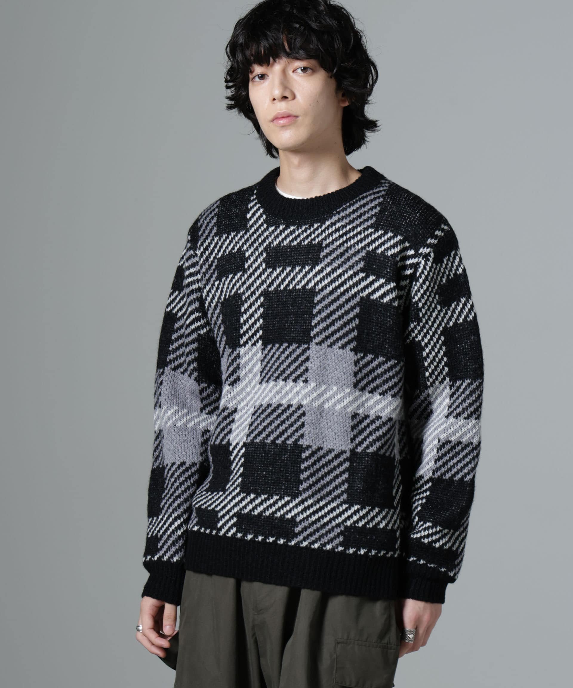 【SALE/60%OFF】NANO universe ウールミックスパターンニット ナノユニバース トップス ニット ブルー ブラウン ブラック