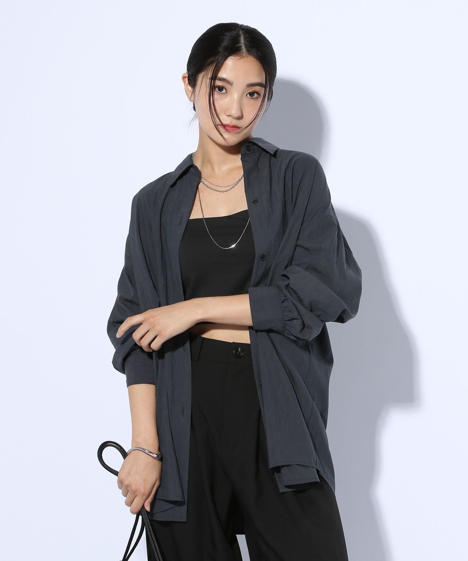 【SALE／33%OFF】GLOBAL WORK タックデザインシャツ長袖/WEB限定/599669 グローバルワーク トップス シャツ・ブラウス ブルー ネイビー ブラウンのサムネイル