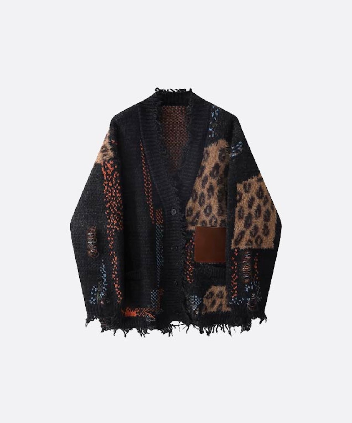 U:UME Patchwork Broken Fringe Cardigan ユーム トップス ニット ベージュ レッド【送料無料】