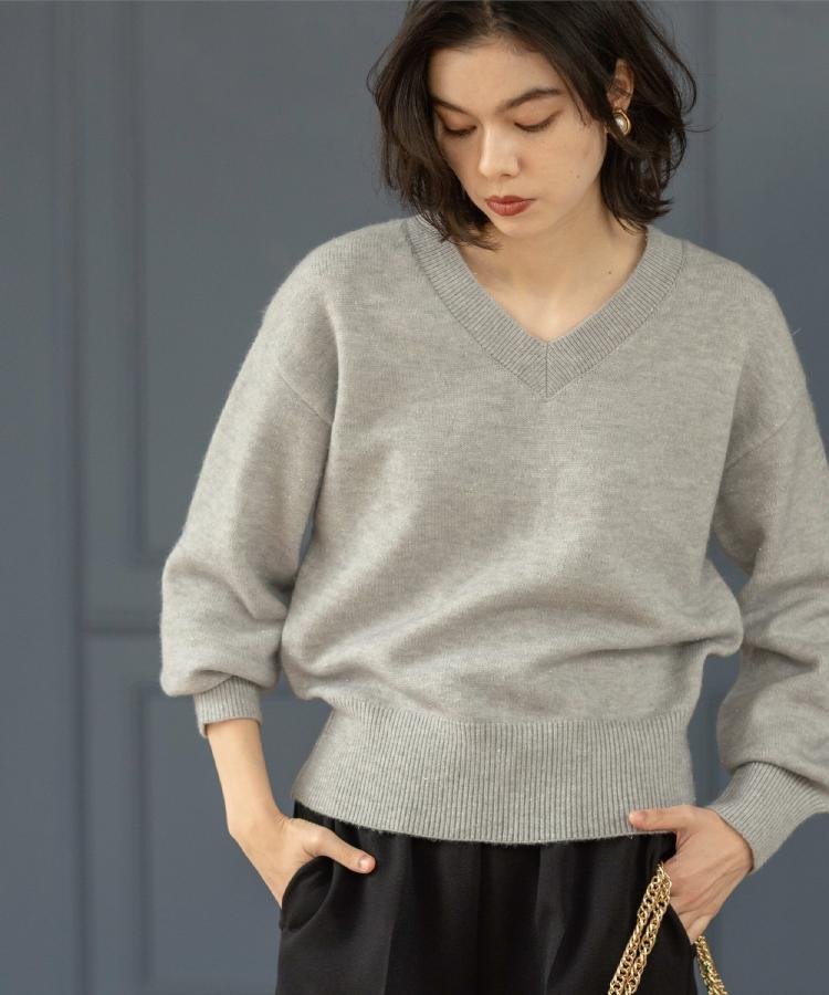 OPAQUE.CLIP Vネックラメニット【洗濯機OK】 オペークドットクリップ トップス ニット ネイビー グレー レッド【送料無料】のサムネイル