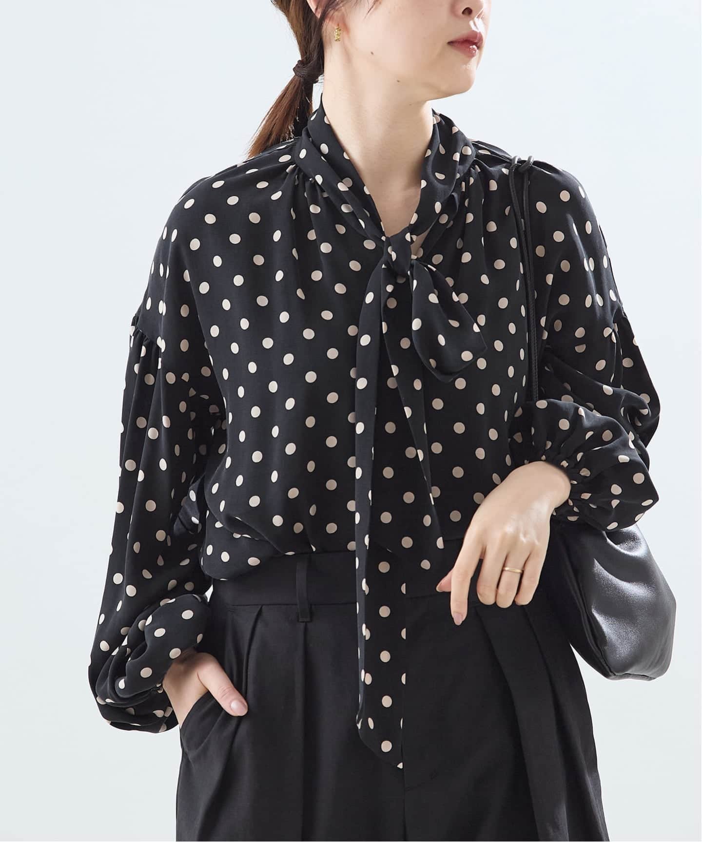 JOURNAL STANDARD L'ESSAGE 《追加》IPEKERドット&フラワー/シアーボウタイブラウス ジャーナルスタンダード レサージュ トップス シャツ・ブラウス ベージュ ブラック ホワイト