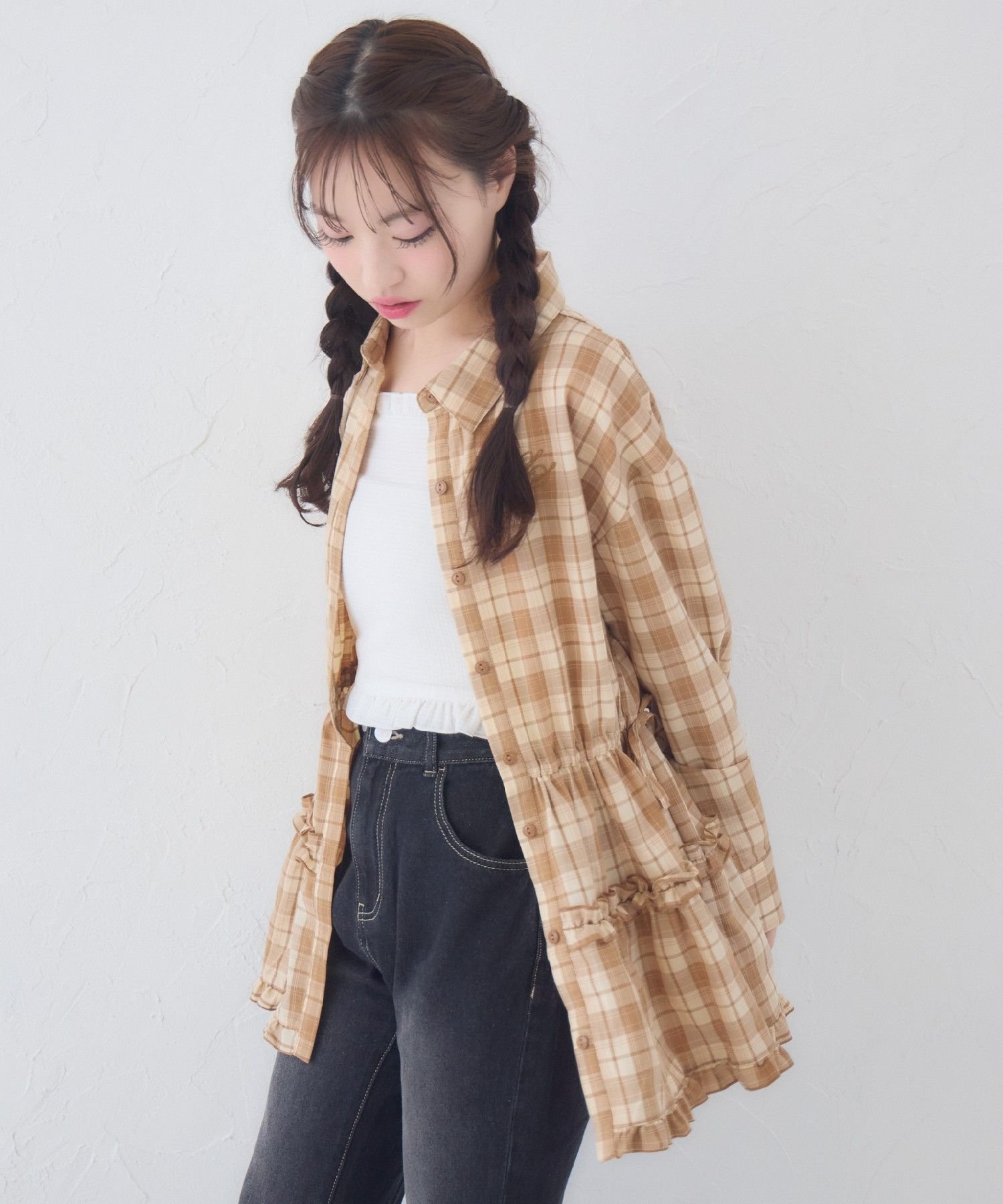 【SALE／25%OFF】ems excite サイドドロストチュニック レトロガール ワンピース・ドレス その他のワンピース・ドレス ブラウン ブラック