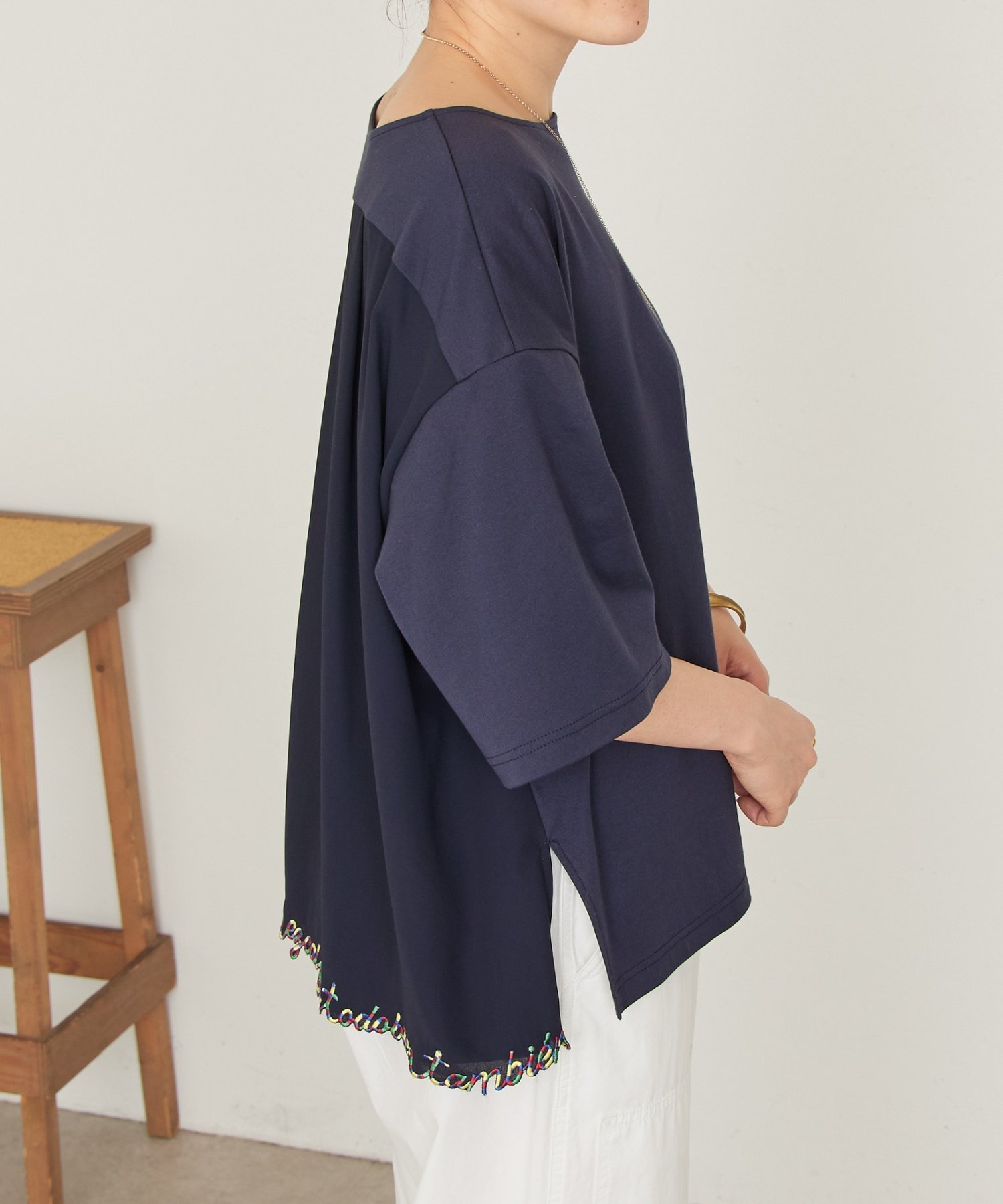 BEARDSLEY ことわざ刺繍プルオーバー ビアズリー トップス カットソー・Tシャツ ネイビー【送料無料】