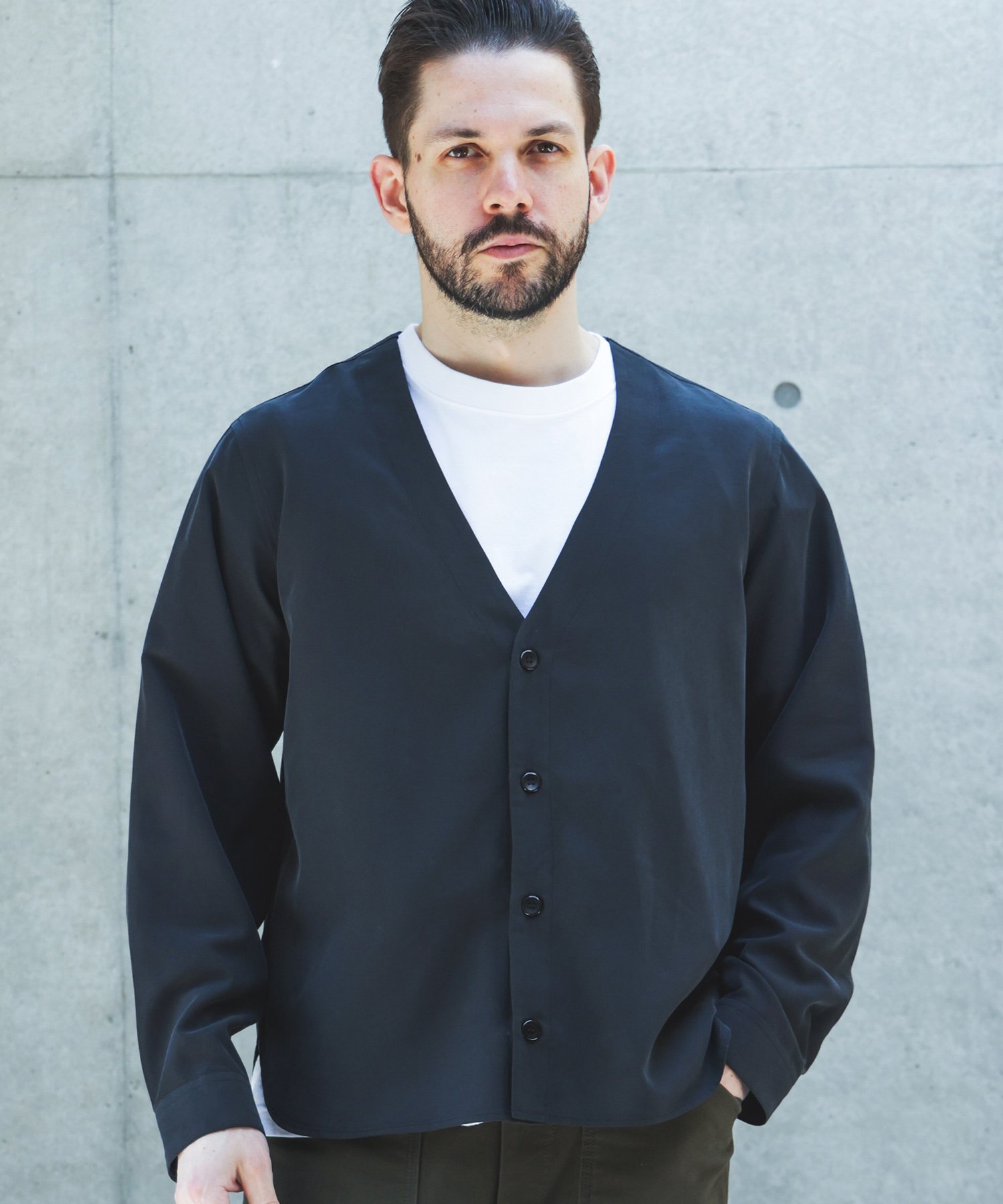 MR.OLIVE T/R POWDER CLOTH /CARDIGAN SHIRT ミスターオリーブ トップス シャツ・ブラウス ブラック ブラウン