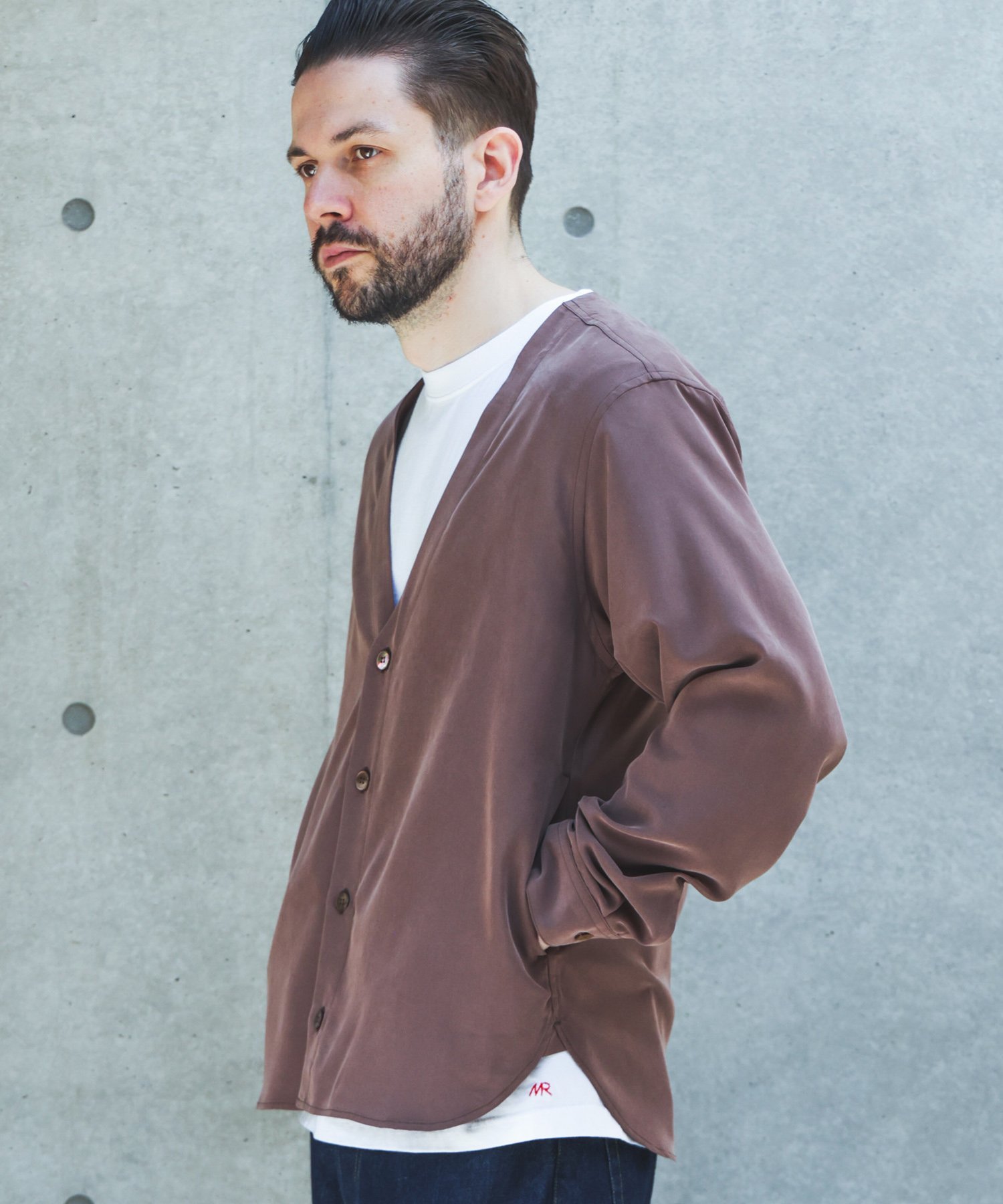 MR.OLIVE T/R POWDER CLOTH /CARDIGAN SHIRT ミスターオリーブ トップス シャツ・ブラウス ブラック ブラウン