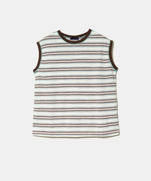 GSC WOMENS SELECT Figgle/フィグル マルチボーダーノースリTEE (WOMENS) ゴースローキャラバン トップス カットソー・Tシャツ ベージュ ブルー