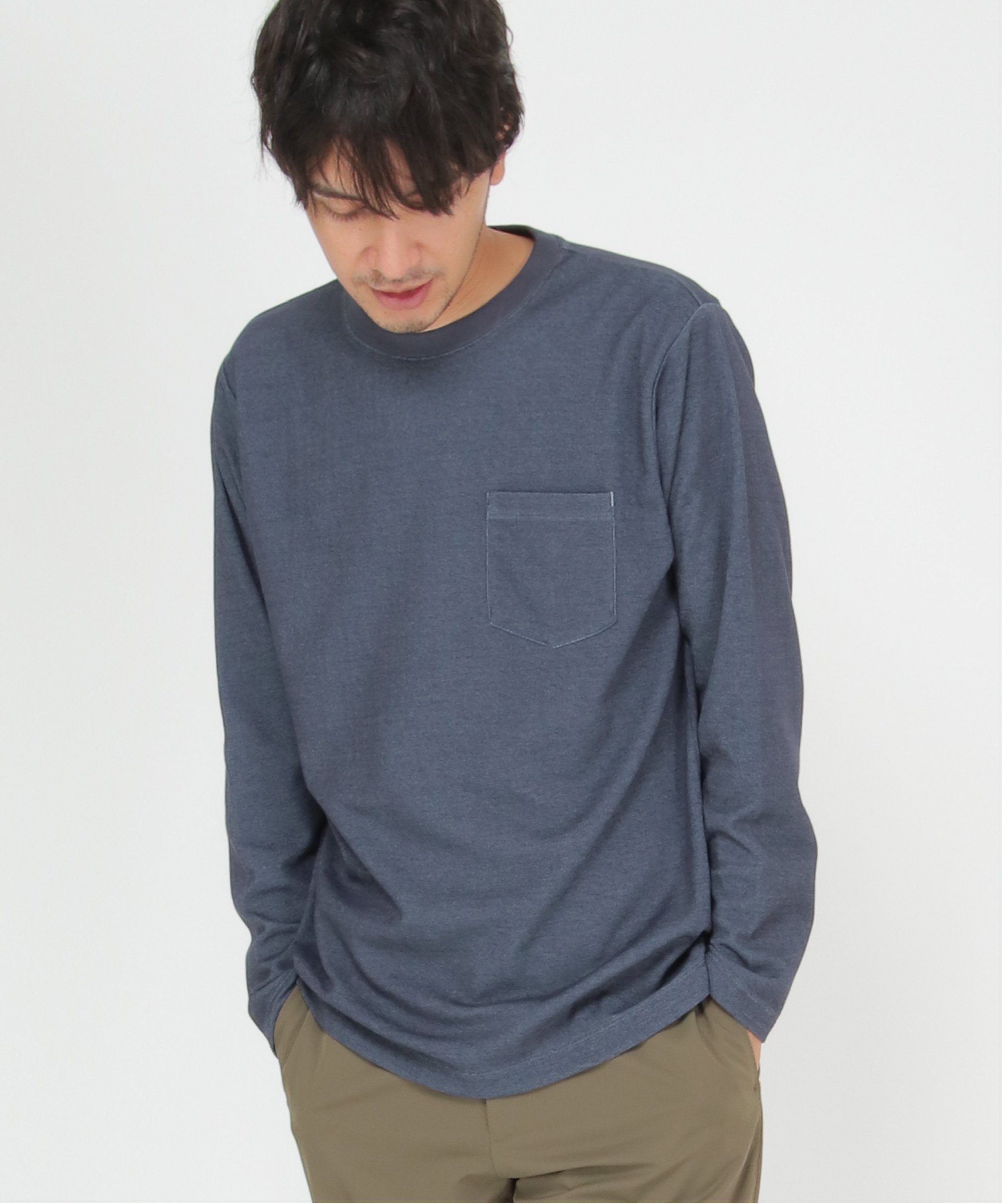 【SALE／50%OFF】ikka ライトダンボールダブルフェイスロンT イッカ トップス カットソー・Tシャツ ネイビー ホワイト レッド グリーン ベージュのサムネイル