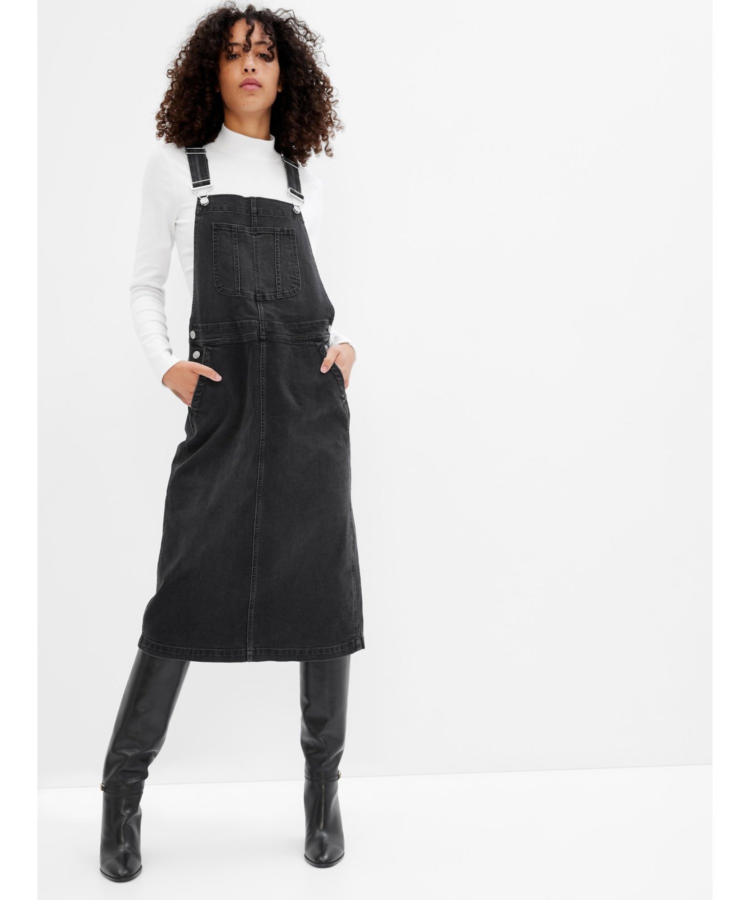 【SALE／60%OFF】GAP ウォッシュウェル マキシ デニムスカートオール ギャップ ワンピース・ドレス ジャンパースカート ブラック【送料無料】