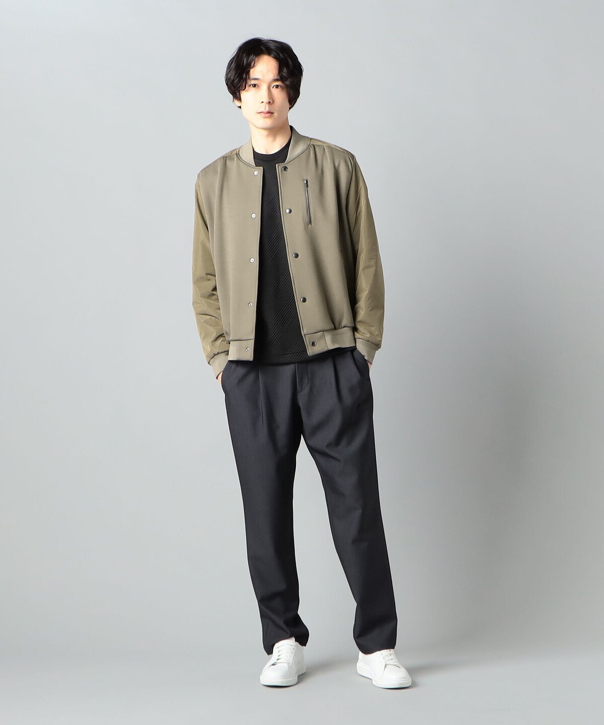 【COMME CA MEN】異素材コンビ ジャージーブルゾン コムサメン ジャケット・アウター ブルゾン・ジャンパー ブラック グレー