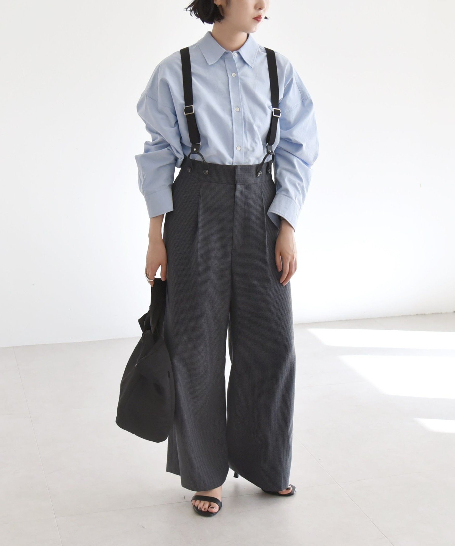 【SALE／60%OFF】quaranciel quaranciel:＜洗濯機可能＞チェック サスペンダー付 タック ワイド パンツ シップス パンツ スラックス・ドレスパンツ ブラウン ネイビー【送料無料】