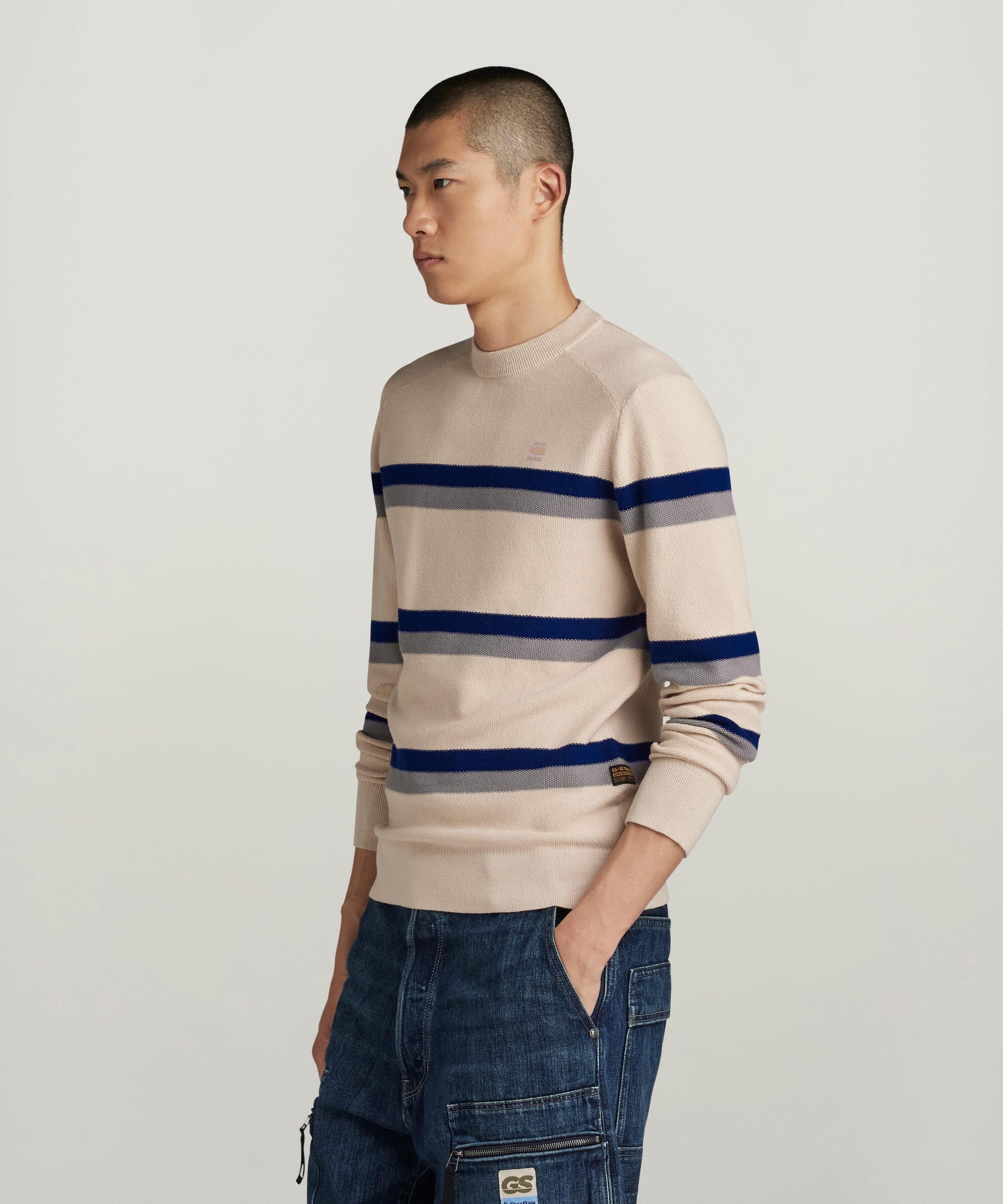 【公式ショップ】STRIPE KNITTED SWEATER/ストライプデザインニットセーター ジースターロゥ トップス ニット グレー