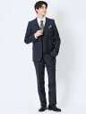 TAKA-Q 超光沢ストレッチ スリムフィット 2ボタン3ピーススーツ ジオメトリック紺 【25SS】 メンズ セットアップ ジャケット ビジネス カジュアル ...