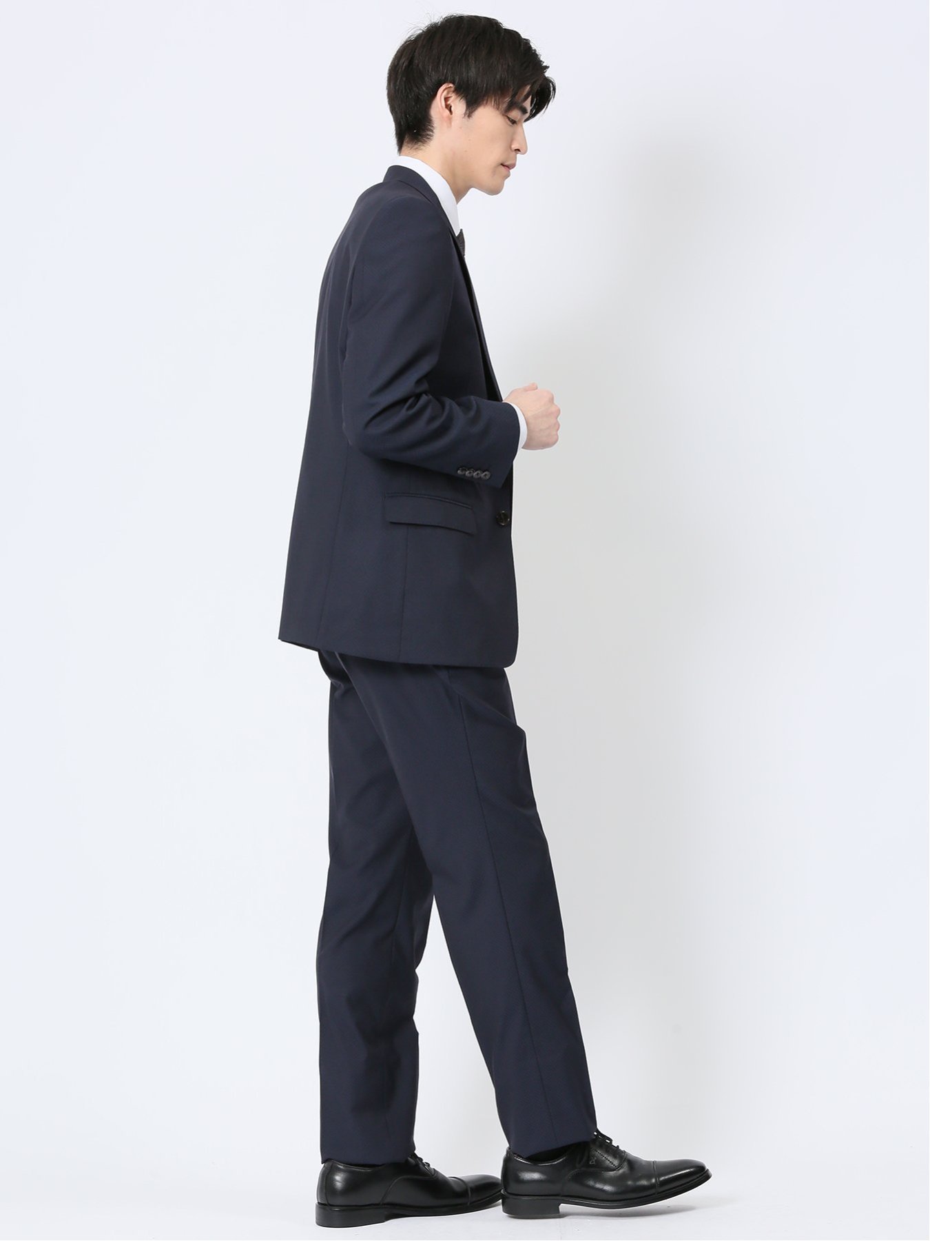 【SALE／20%OFF】TAKA-Q 超光沢ストレッチ スリムフィット 2ボタン3ピーススーツ ジオメトリック紺 タカキュー スーツ・フォーマル セットアップスーツ ネイビー【送料無料】
