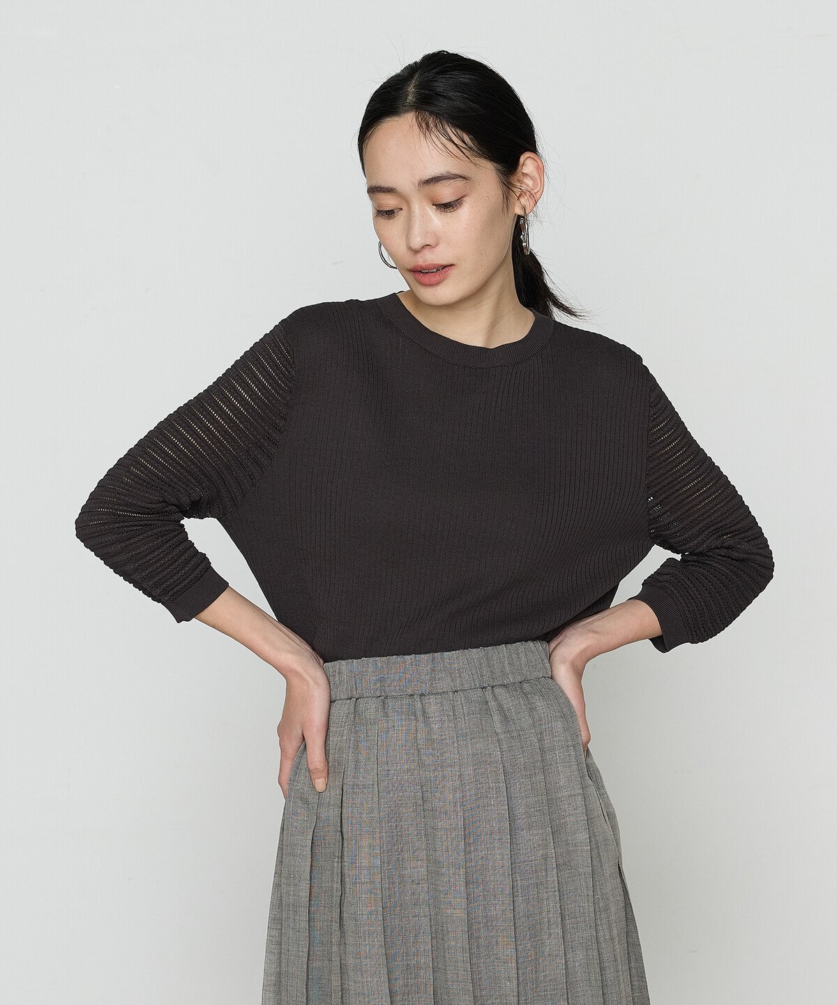 【SALE／30%OFF】K.T KIYOKO TAKASE TALL [ TALLサイズ ] コットンシルク クルーネックプルオーバー コムサ トップス ニット グレー グリーン【送料無料】