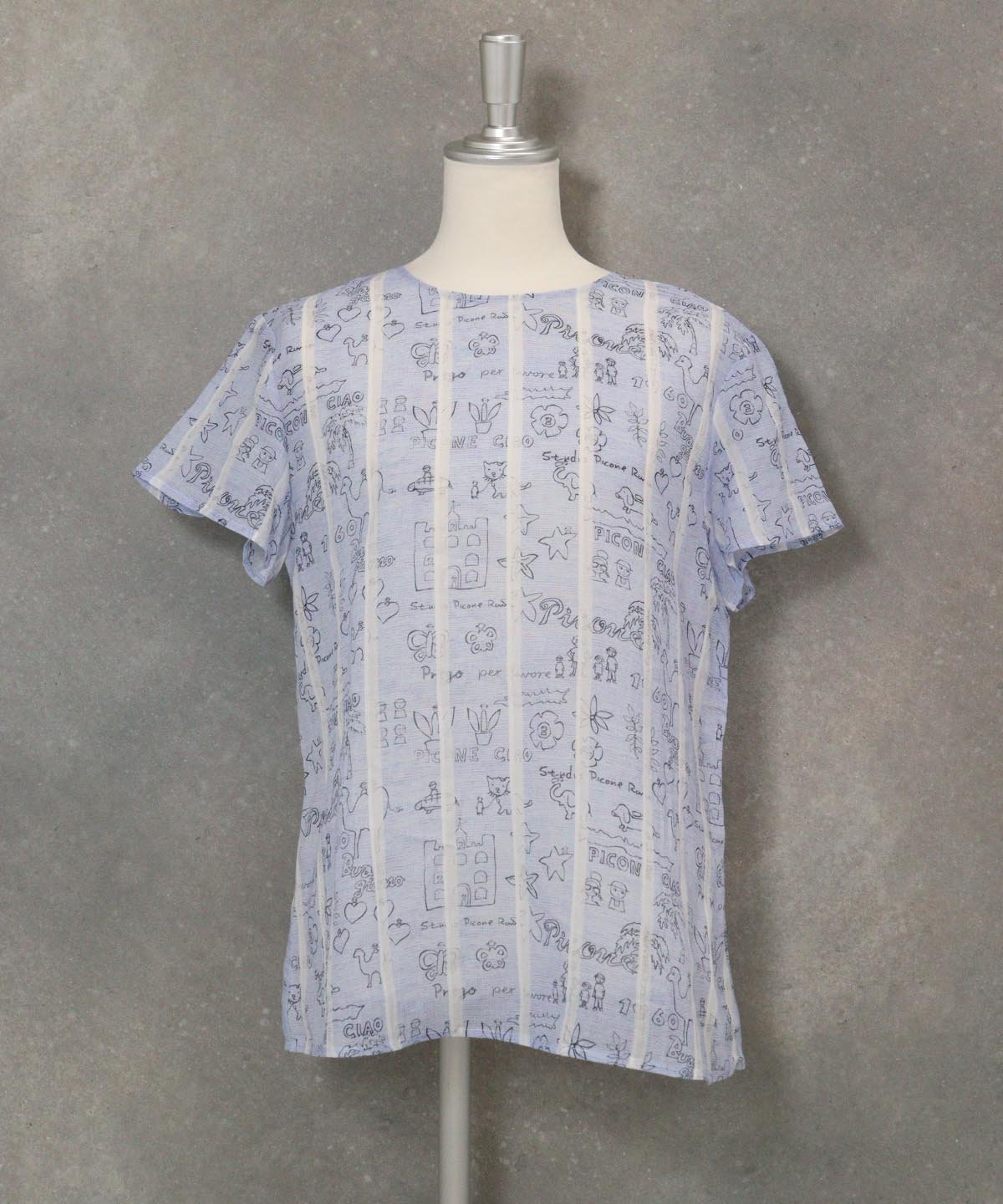 【SALE／40%OFF】STUDIO PICONE 【スタジオピッコーネ公式】麻100%ストライプ総柄ブラウス スタジオピッコーネ トップス シャツ・ブラウス ブルー ベージュ ピンク【送料無料】
