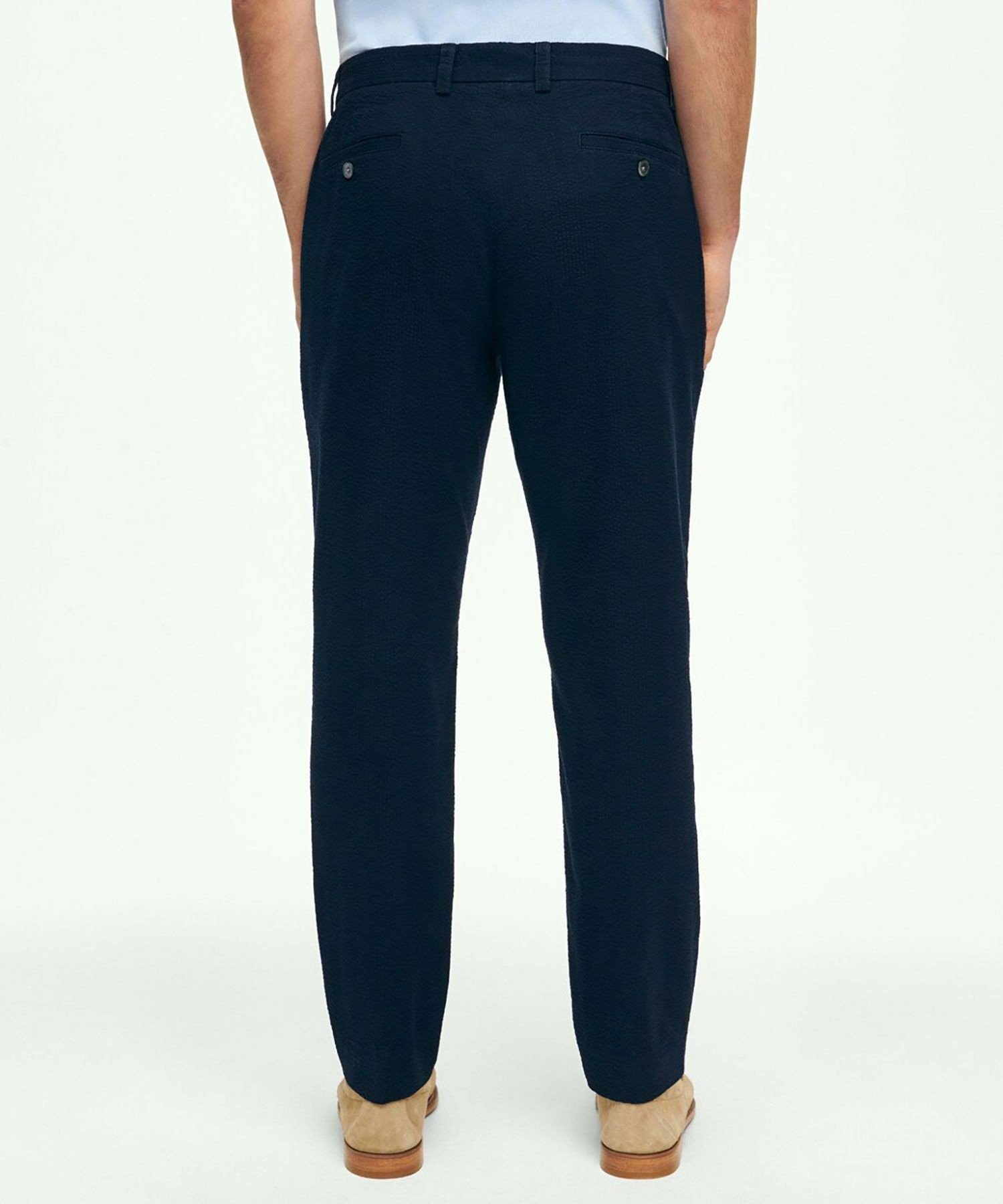 BROOKS BROTHERS ストレッチコットン シアサッカー プレーンフロントパンツ Slim ブルックス ブラザーズ パンツ スラックス・ドレスパンツ ホワイト ネイビー【送料無料】