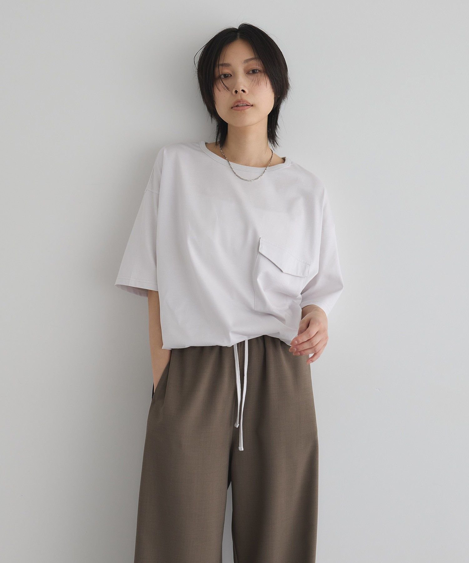 【日本製】6分袖裾ドロストプルオーバー ガレージ オブ グッド クロージング トップス カットソー・Tシャツ カーキグリーン ホワイト