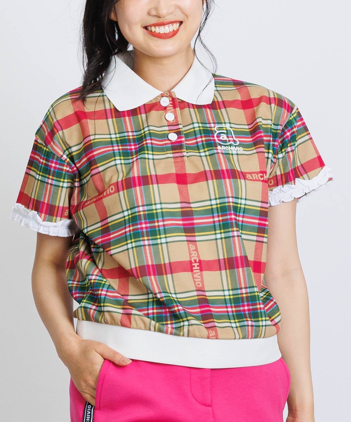 【SALE／40%OFF】ARCHIVIO 【アルチビオ公式】袖フリルマルチポロシャツ アルチビオ トップス ポロシャツ ネイビー ベージュ レッド【送料無料】