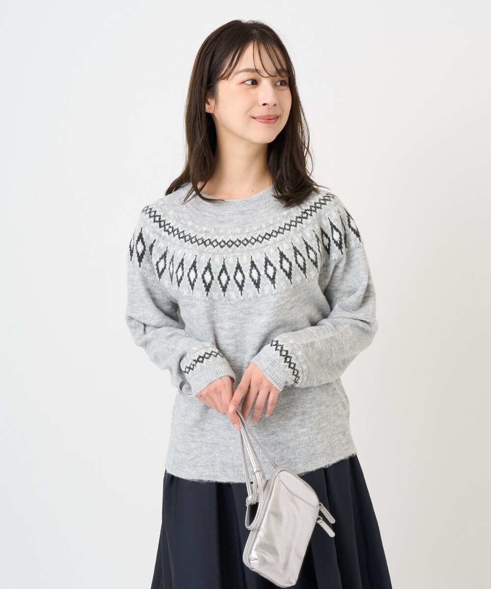 MK MICHEL KLEIN（小さいサイズ） 【小さいサイズ】ノルディック柄ニット/洗える メゾンドゥサンク トップス ニット ホワイト