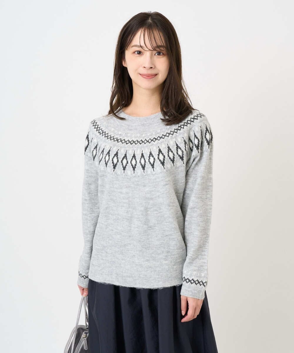 MK MICHEL KLEIN（小さいサイズ） 【小さいサイズ】ノルディック柄ニット/洗える メゾンドゥサンク トップス ニット ホワイト