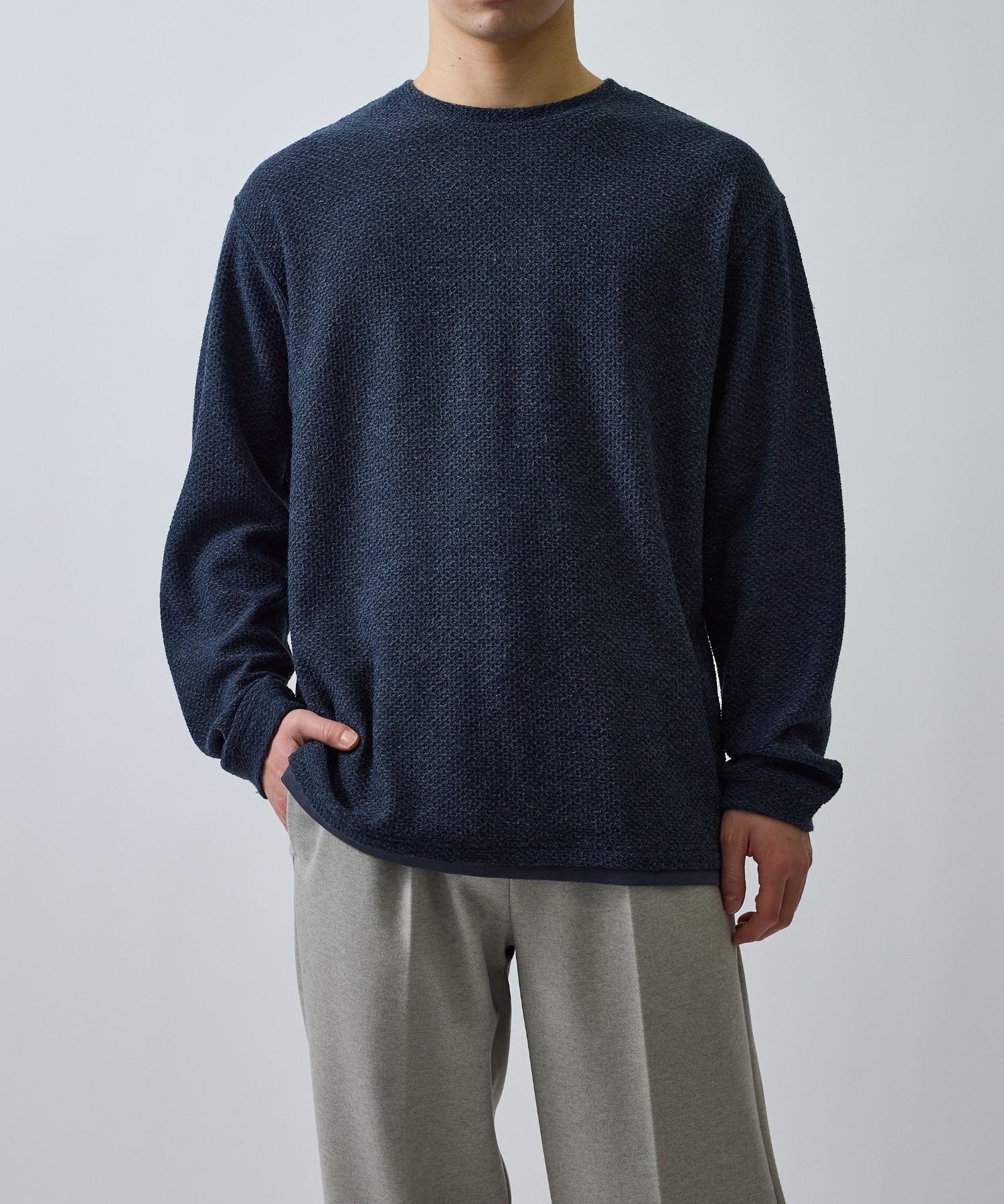 j.n.r.d ツイードフェイクレイヤードプルオーバー ジュン スタンダード ピックス トップス カットソー・Tシャツ ベージュ ネイビー