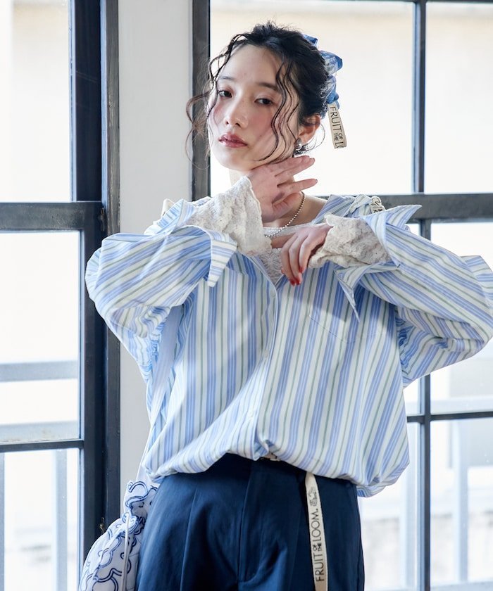 FREAK'S STORE ストレッチ レース トップス フリークスストア トップス カットソー・Tシャツ ホワイト ブラック【送料無料】