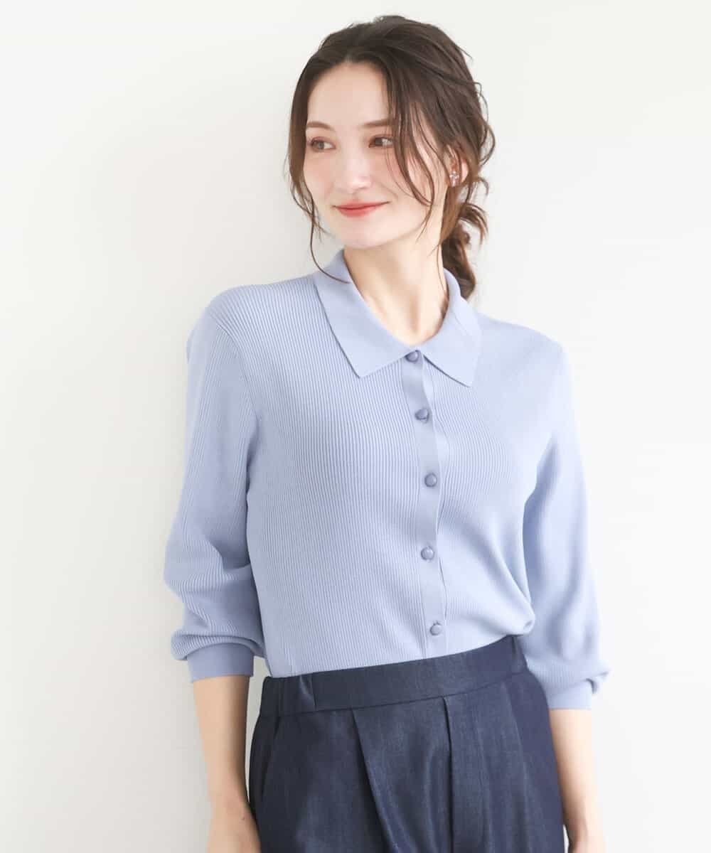 MK MICHEL KLEIN [洗える]衿付きニットプルオーバー エムケーミッシェルクラン トップス ニット ベージュ ネイビー