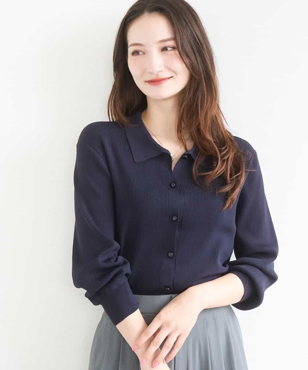 MK MICHEL KLEIN [洗える]衿付きニットプルオーバー エムケーミッシェルクラン トップス ニット ベージュ ネイビー