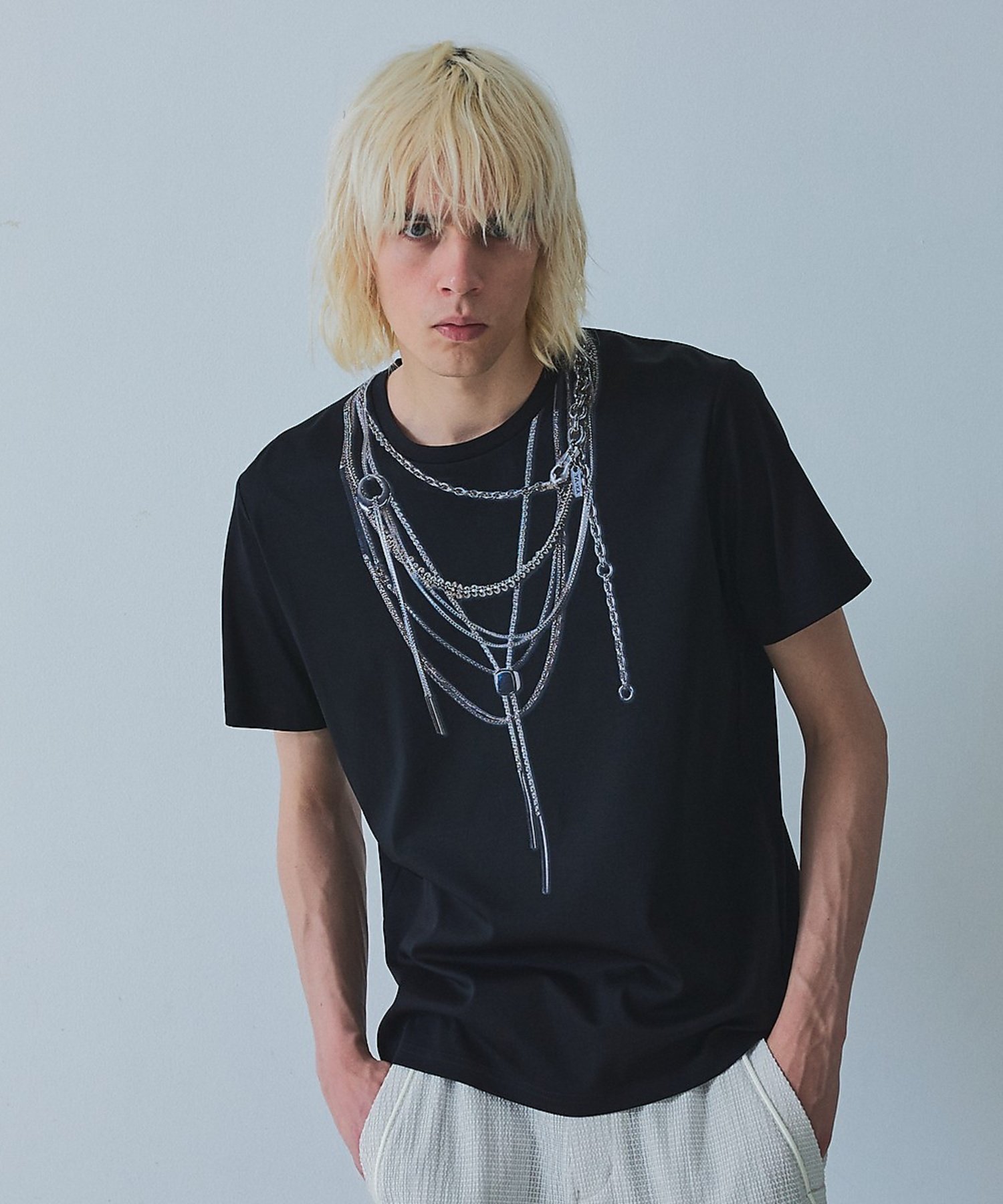 5351POUR LES HOMMES 【YArKA 5351】ネックレス プリント 半袖 Tシャツ ゴーサンゴーイチプールオム トップス カットソー Tシャツ ブラック ホワイト【送料無料】