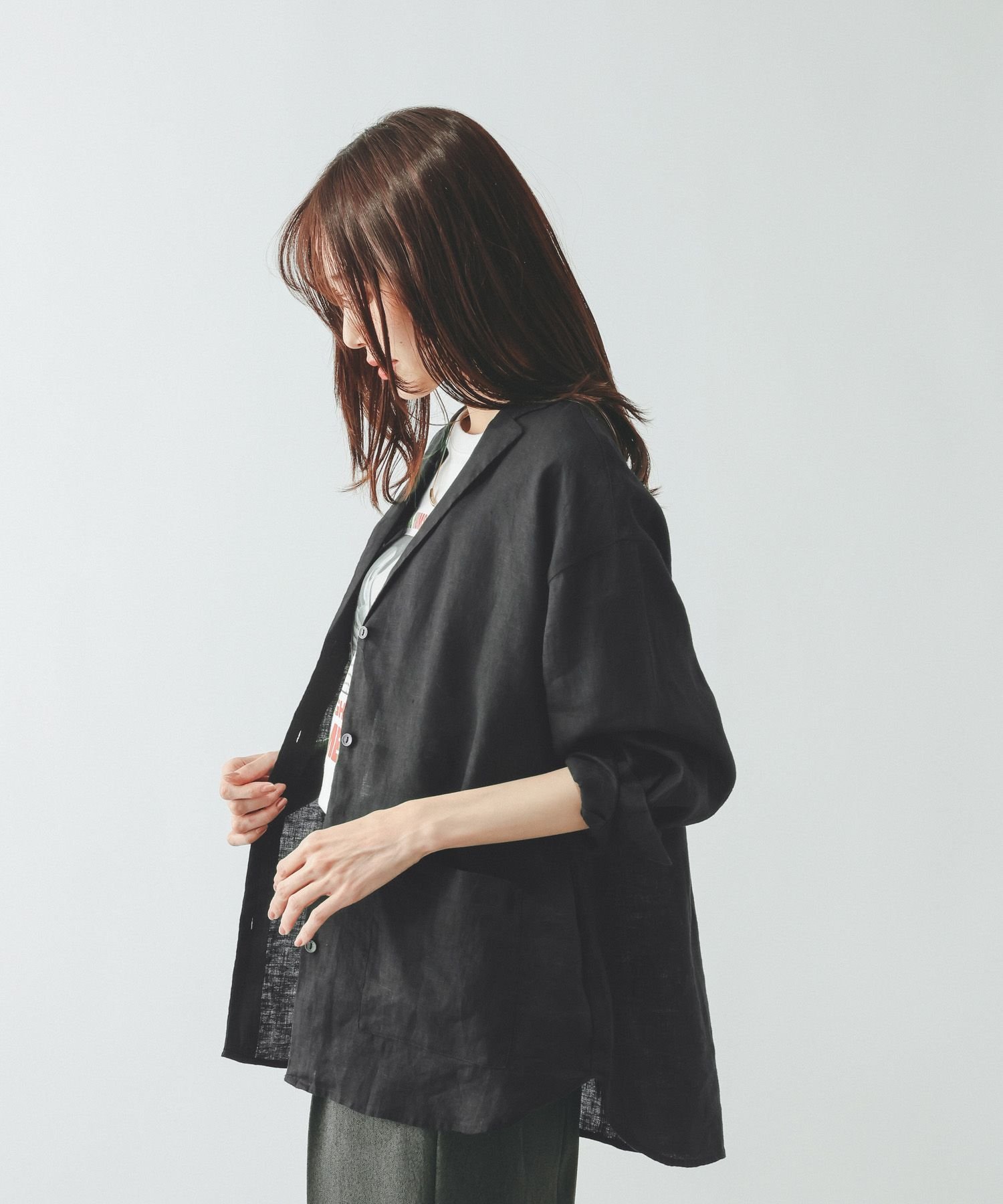 【SALE／52%OFF】GLOBAL WORK フレンチリネンシャツジャケット/599628 グローバルワーク ジャケット・アウター テーラードジャケット・ブレザー ブラック ブラウン ホワイト stylife-15516881 Rakuten Fashion サンプル画像3
