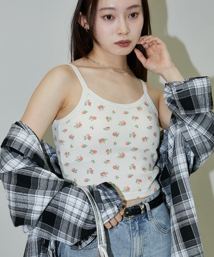 【SALE／31%OFF】FREAK'S STORE JEMORGAN/ジェーイーモーガン ワッフル フラワー クロップド カップ付き キャミソール 限定展開 フリークスストア トップス キャミソール パープル ブルー ピンク