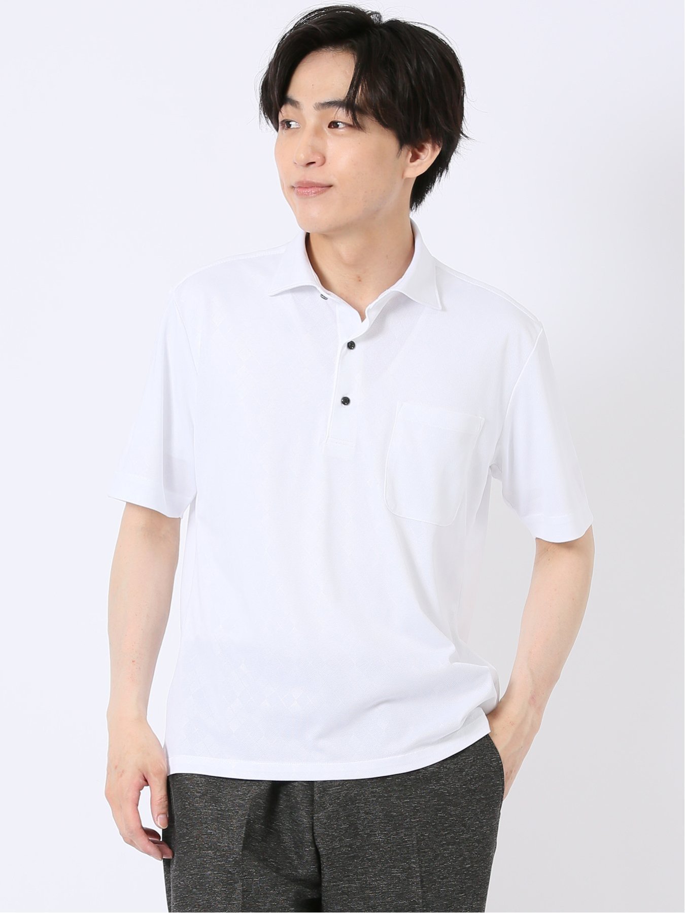 【SALE／25%OFF】TAKA-Q Biz クールパス ワイドカラー半袖 ビズポロ タカキュー トップス ポロシャツ ホワイト【送料無料】